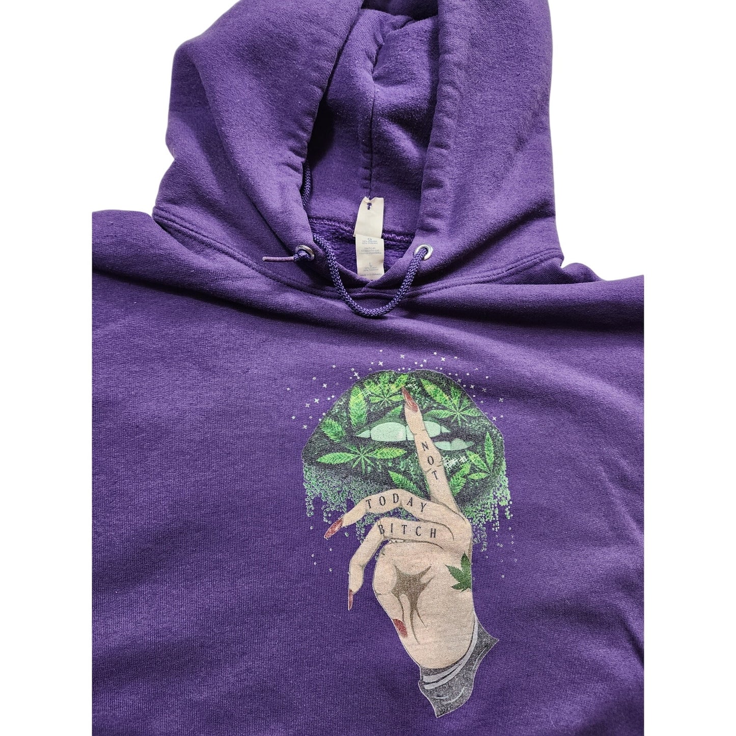 Jerzees Hoodie Women Large Graphic Lips Shh Finger Not Today Sweatshirt Y2K Rare