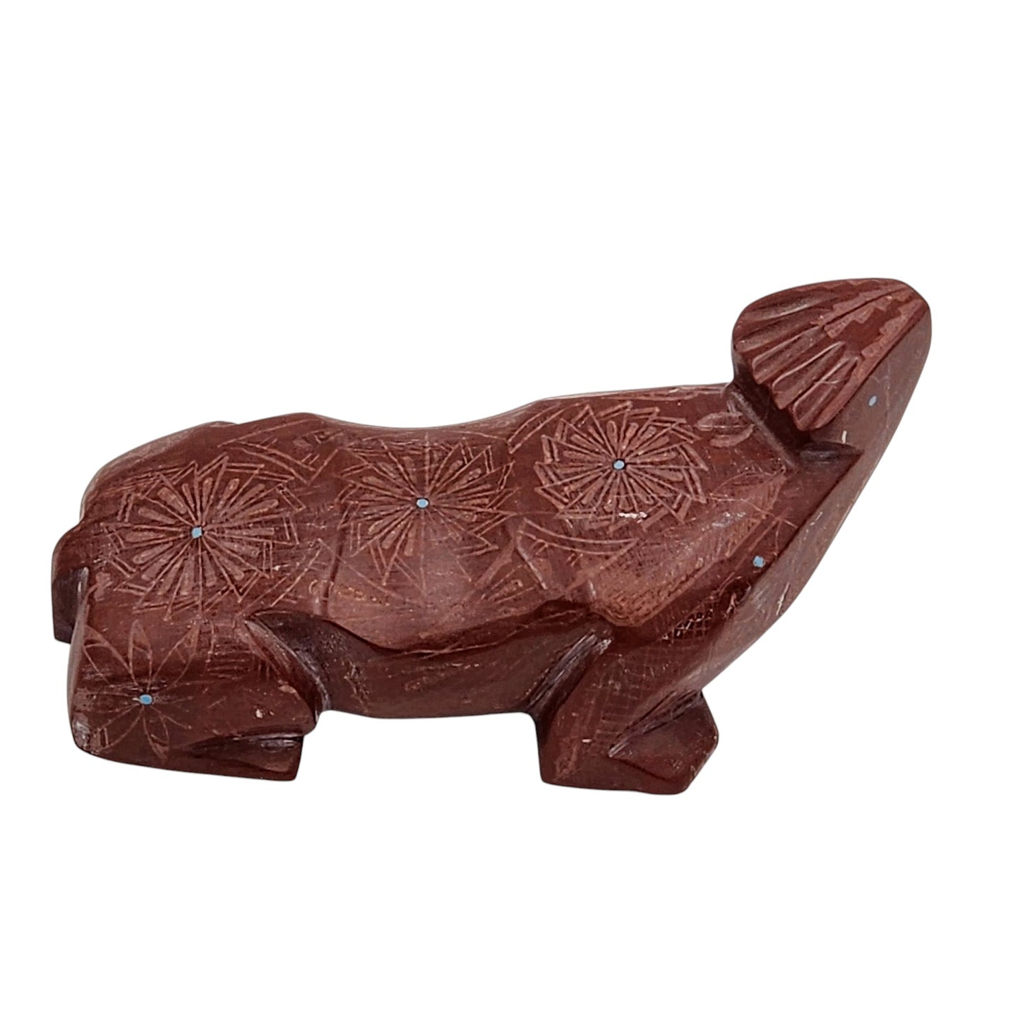 Native American Zuni Bear Fetish Derrick Kaamasee Pipestone Carving Turquoise 4"