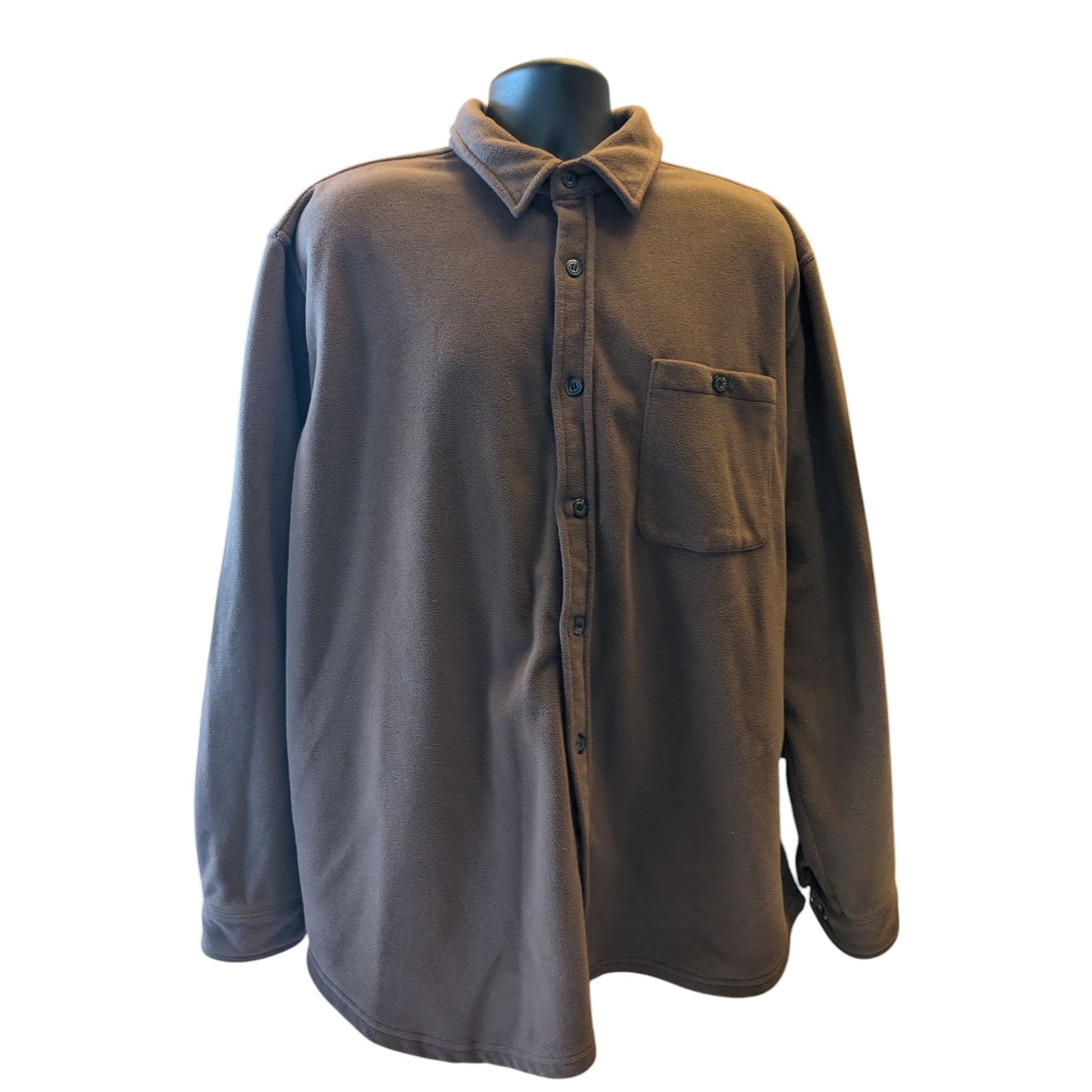 Route 66 Shirt Mens XL Brown Fleece Button Up Long Sleeve Jacket Overshirt Layer