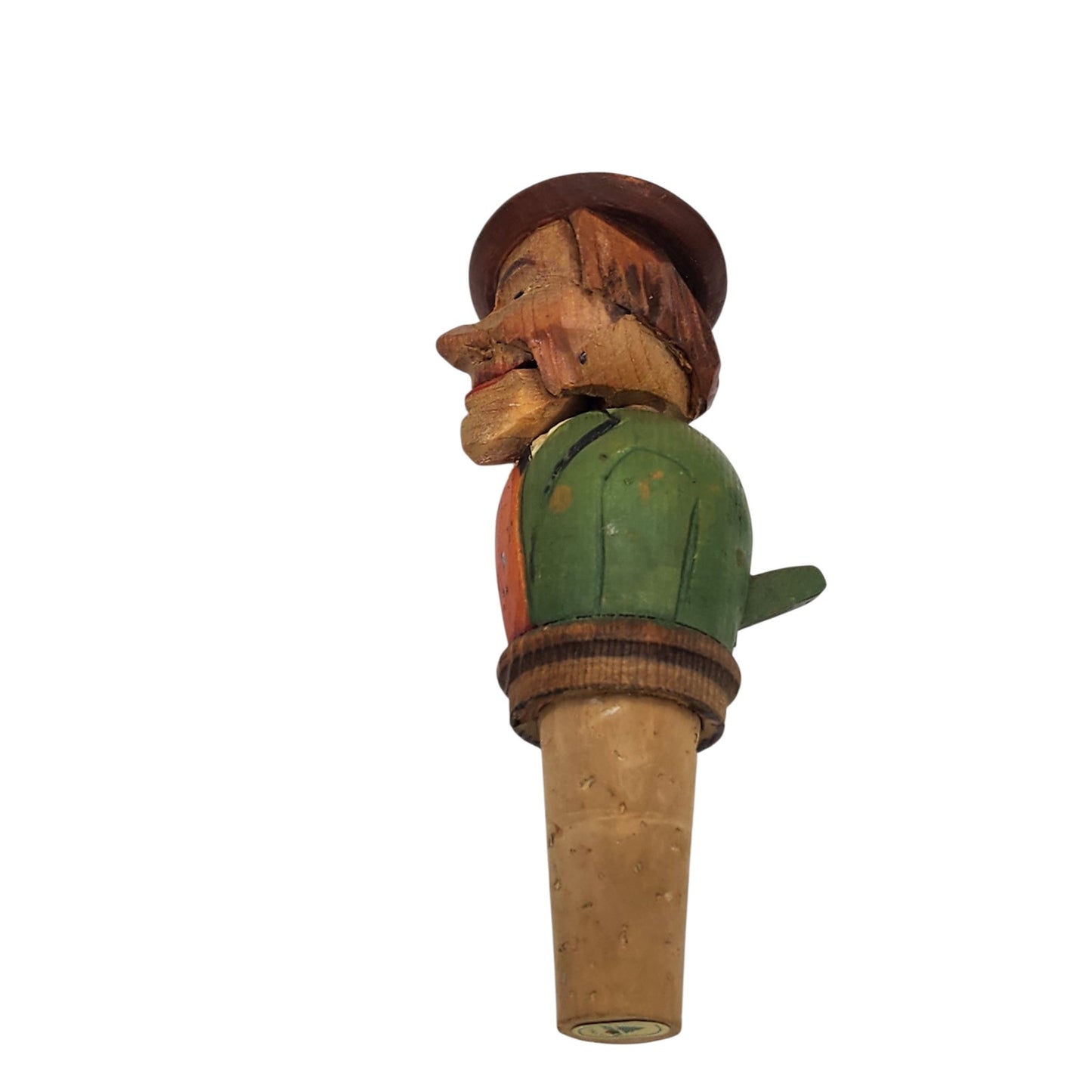 Vintage ANRI Italian Hand Carved Wooden Bottle Stopper Movable Folk Art Barware