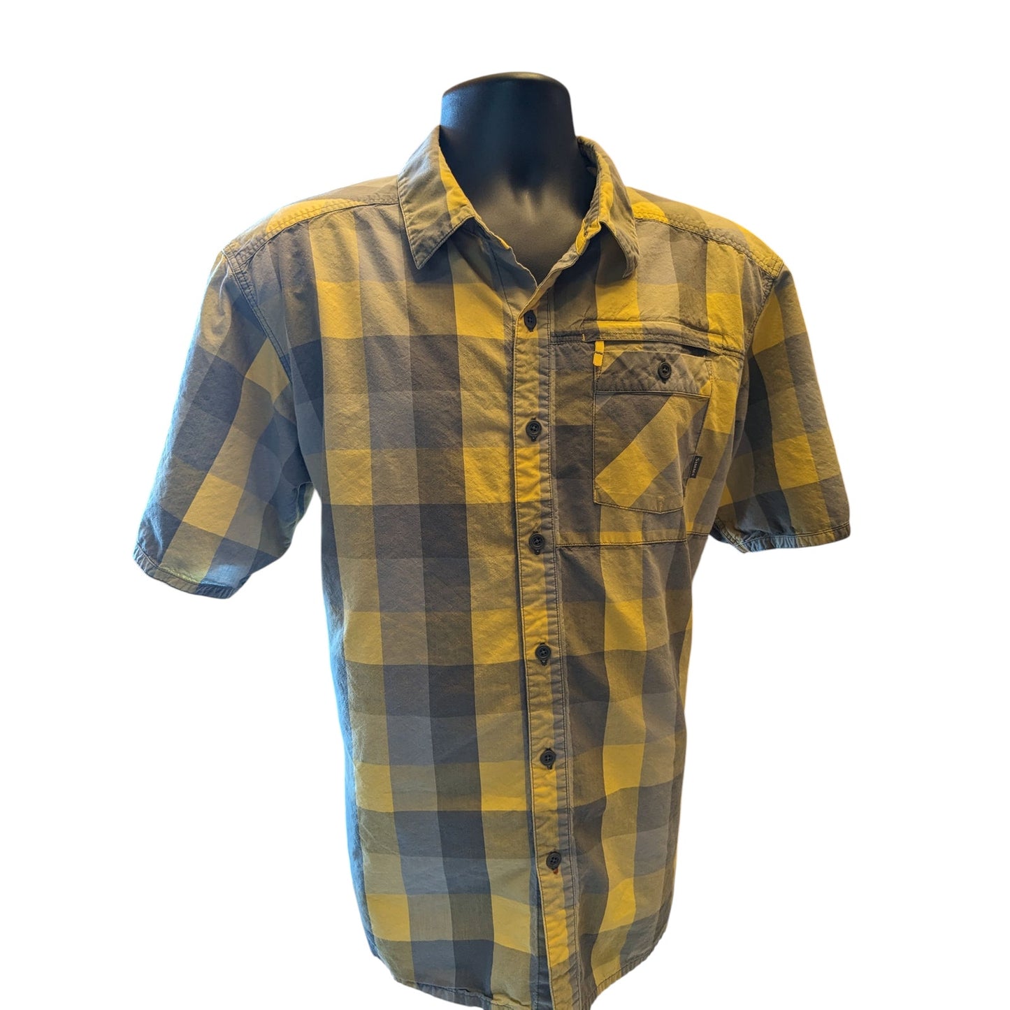 Simms Plaid Fishing Shirt Mens XL Yellow Short Sleeve Casual Outdoor Lightweight