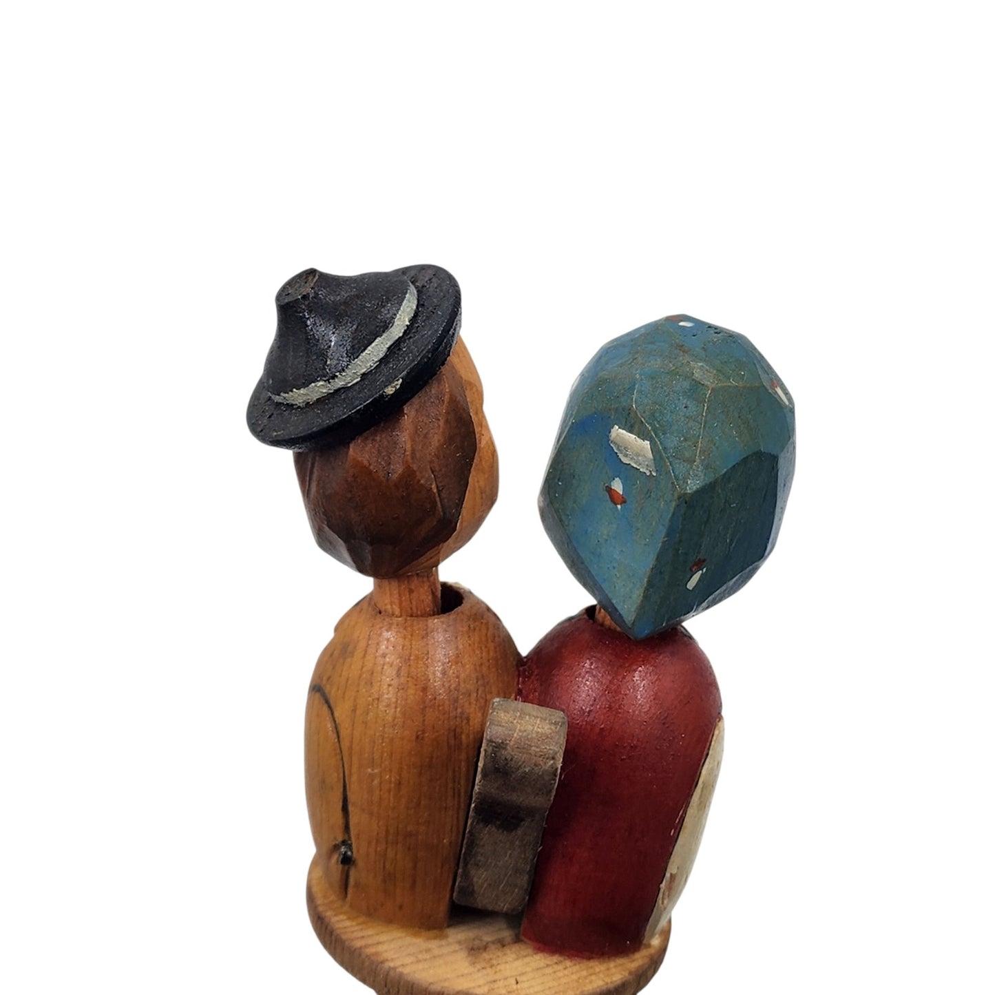 ANRI Italian HandCarved Wooden Bottle Stopper Couple Mechanical Folk Art Barware