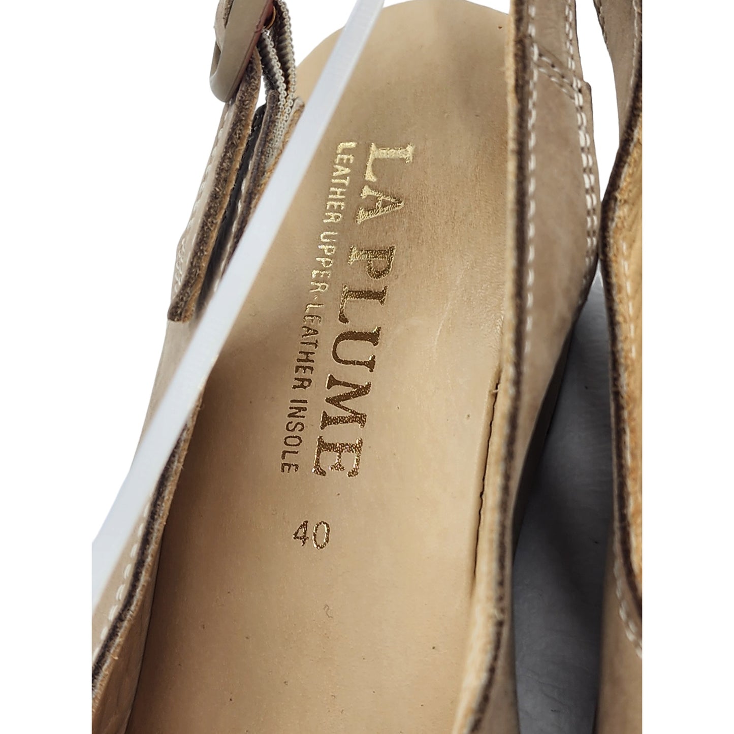 La Plume Sandals Women 9 40 EU Leather Peep Toe Slingback Wedge Adjustable strap