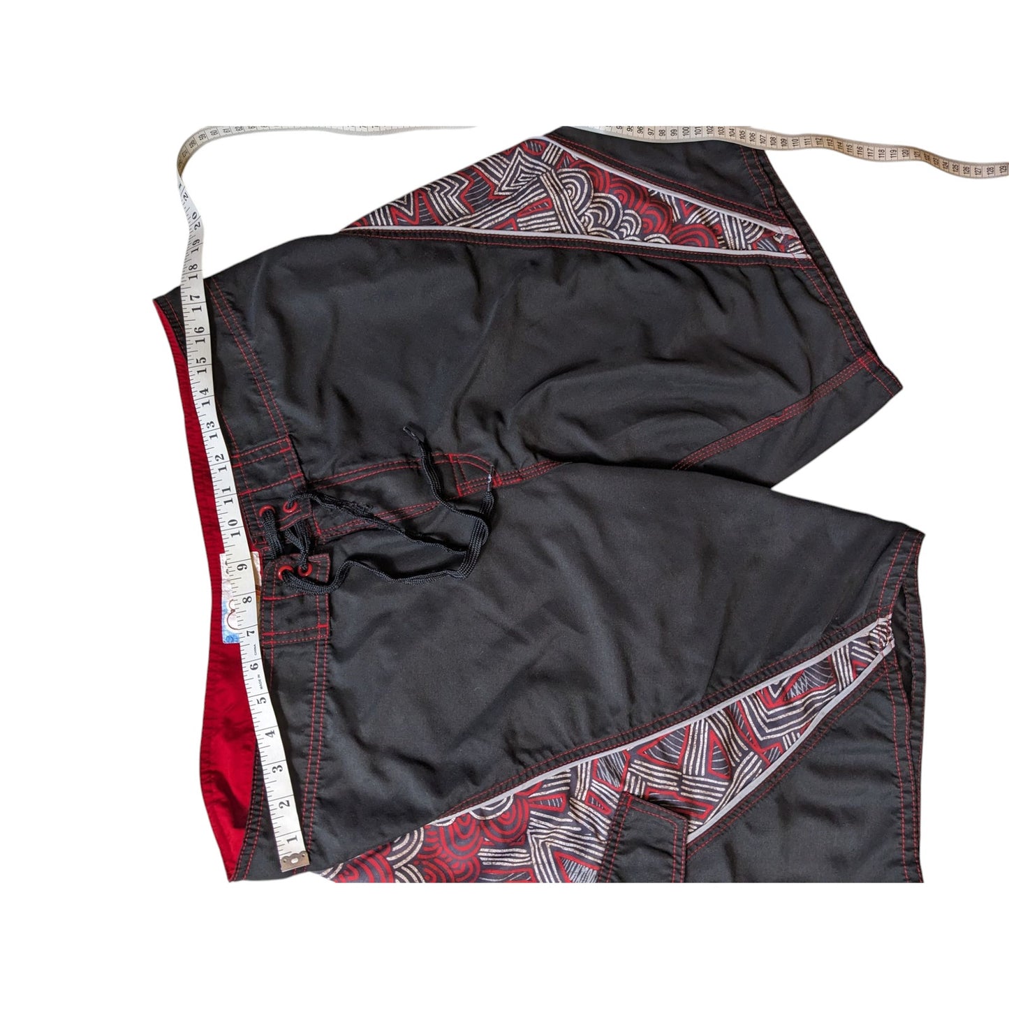OP Board Shorts Mens 36 Black Red Tribal Print Swim Surfwear Ocean Pacific Beach