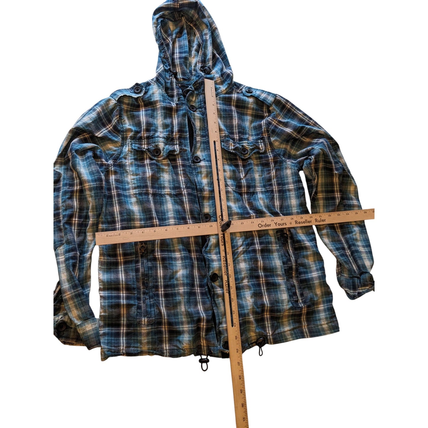 New Look Hoodie Mens Medium/Large Blue Plaid Lightweight Hooded Jacket British