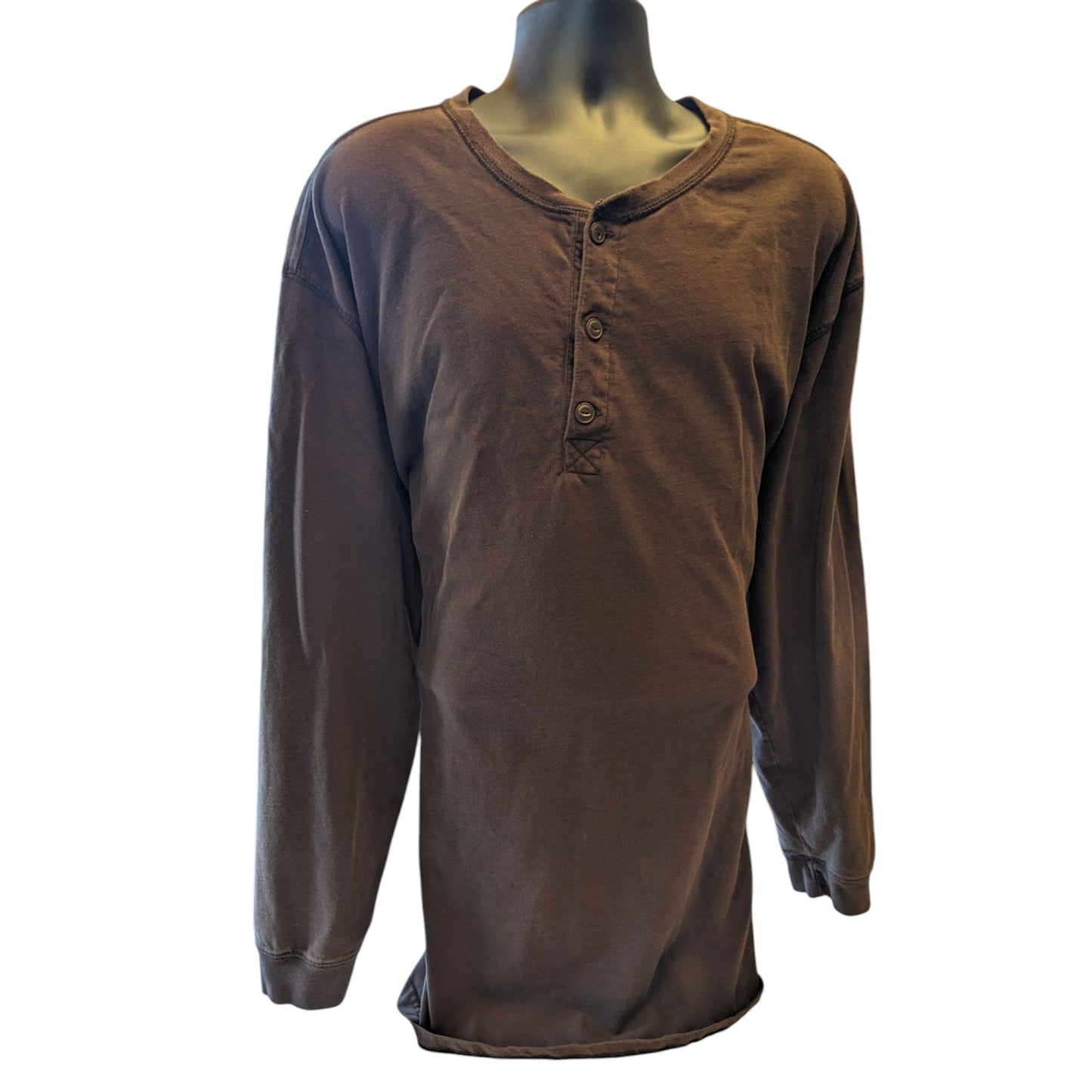 The Foundry Supply Shirt Mens 4XLT Henley Brown Long Sleeve Heavyweight Cotton