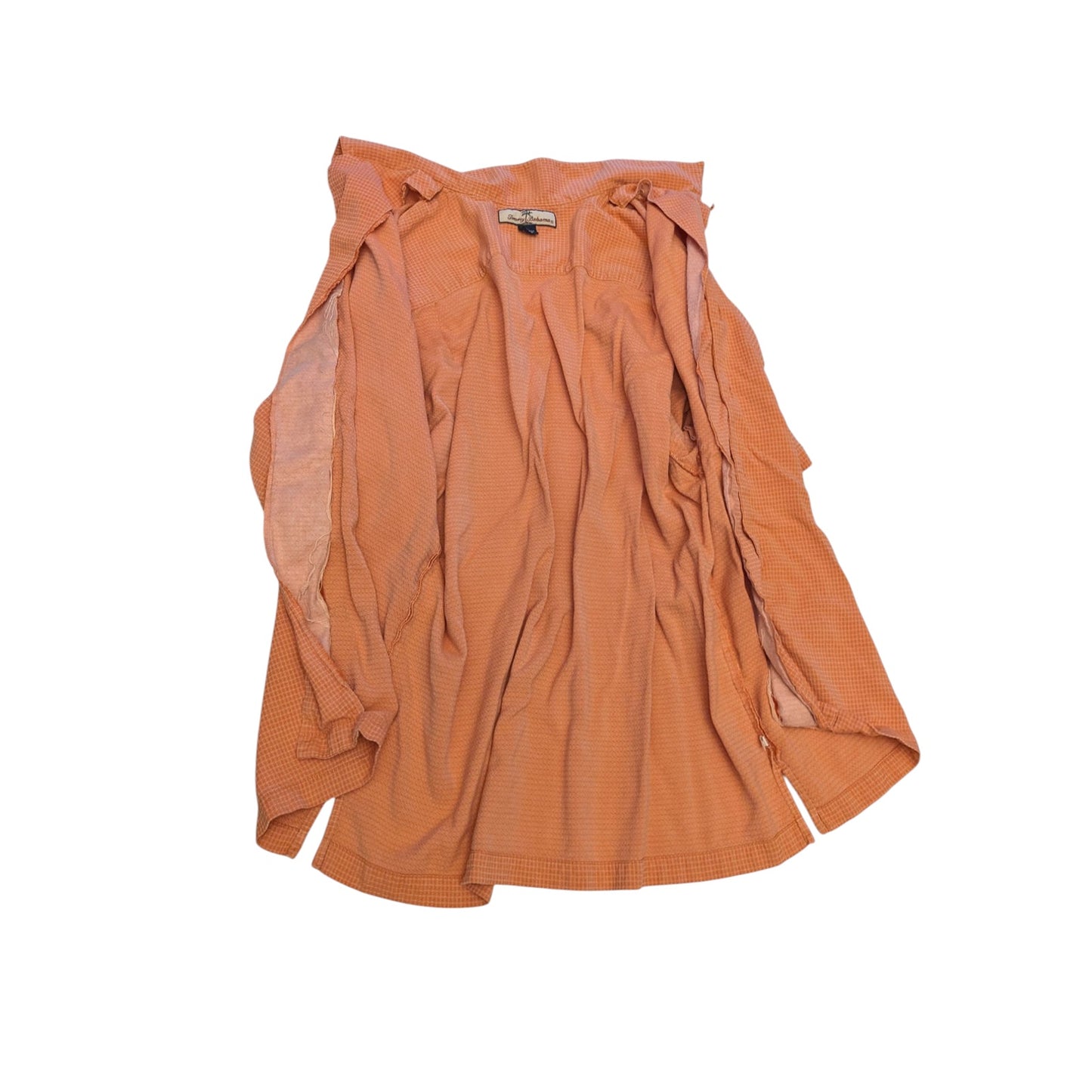 Tommy Bahama Silk Shirt Mens Large Orange Check Short Sleeve Button Beach Resort