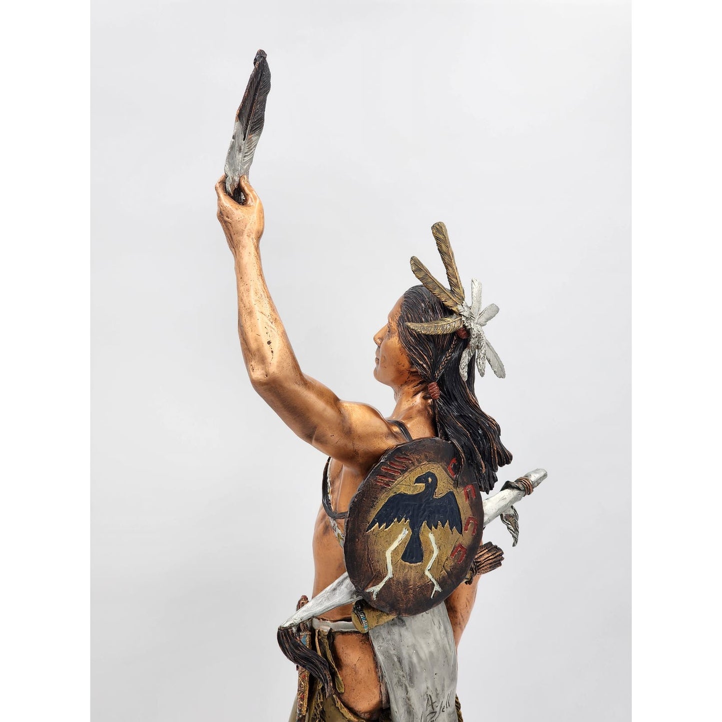 Christopher Pardell Bronze Sculpture Bears Heart Indian Coupe Feather Mixed Media Signed 24"