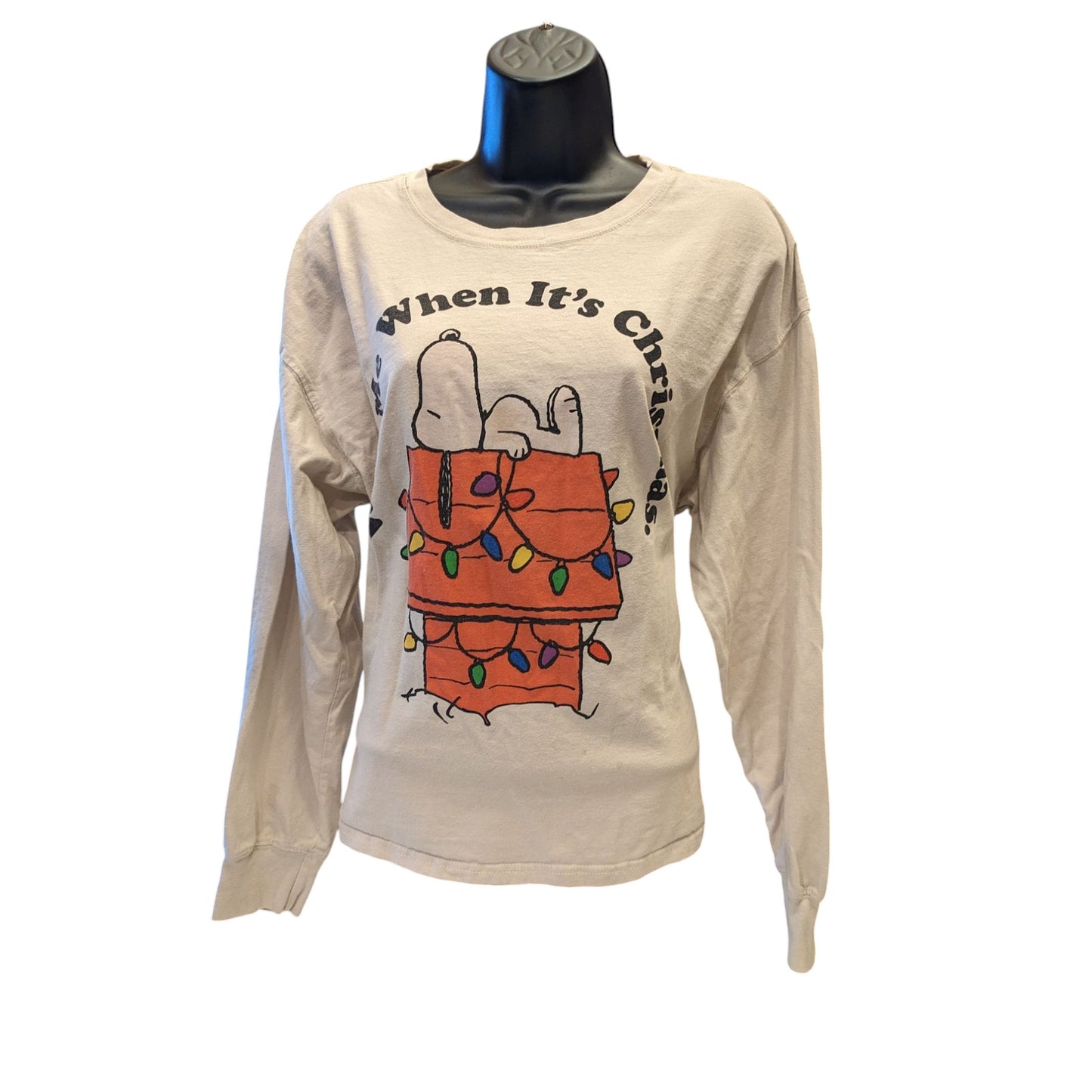 Peanuts Snoopy Christmas Shirt Large Long Sleeve Holiday Doghouse Graphic Tee