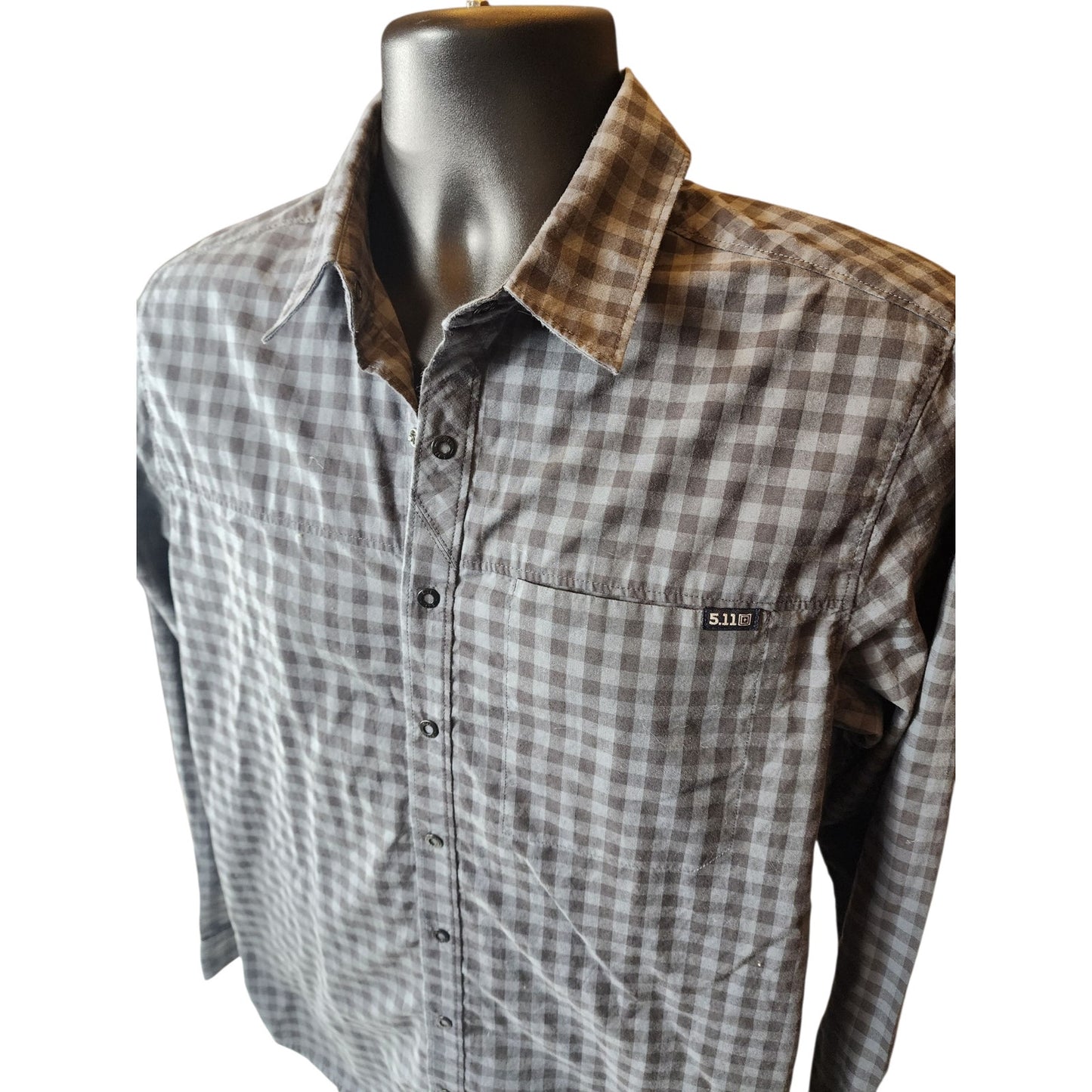 5.11 Tactical Mens Small Gray Plaid Long Sleeve Shirt Outdoor Hiking Casual