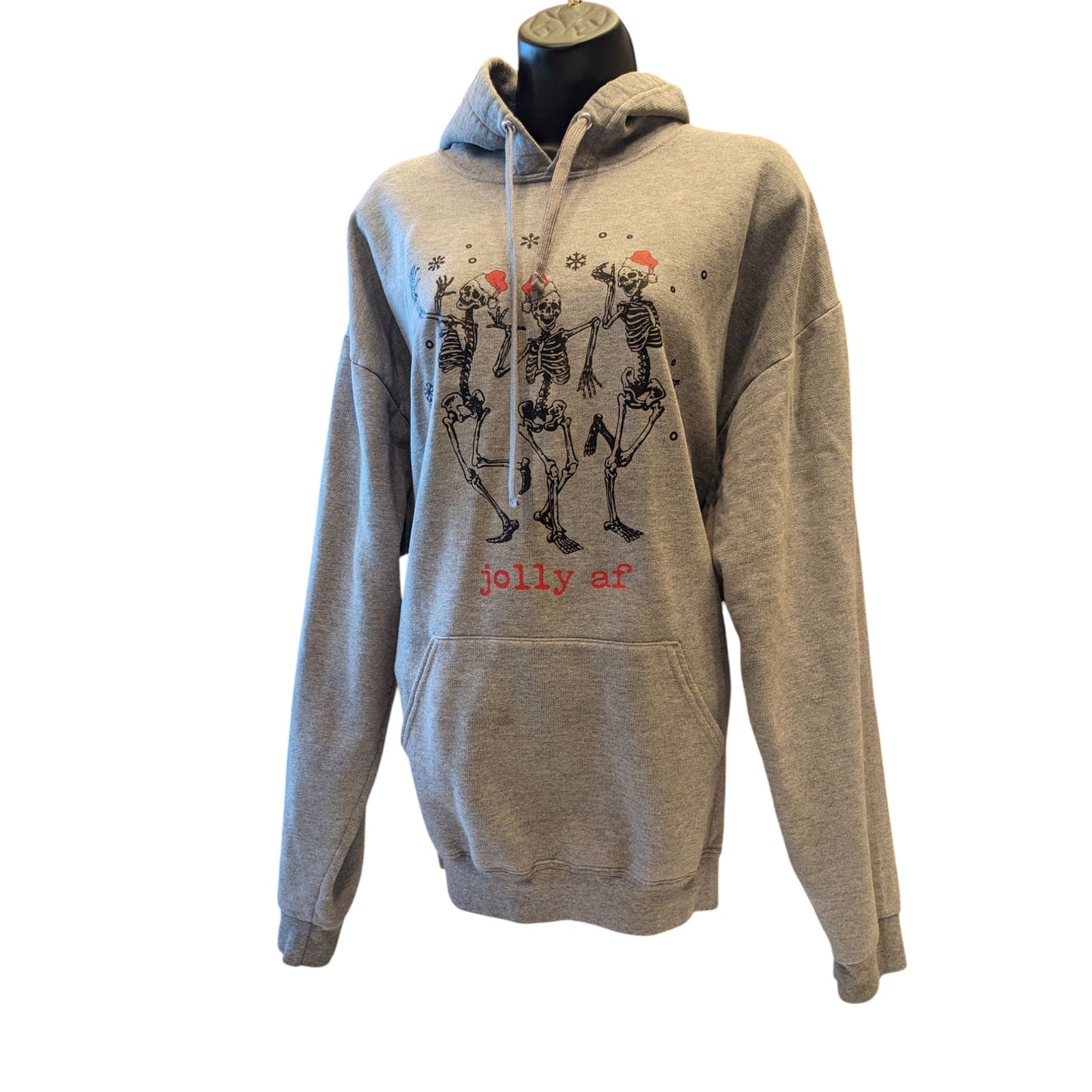 Athletic Works Jolly AF Skeletons Hoodie Mens XL Funny Christmas Sweatshirt Gray