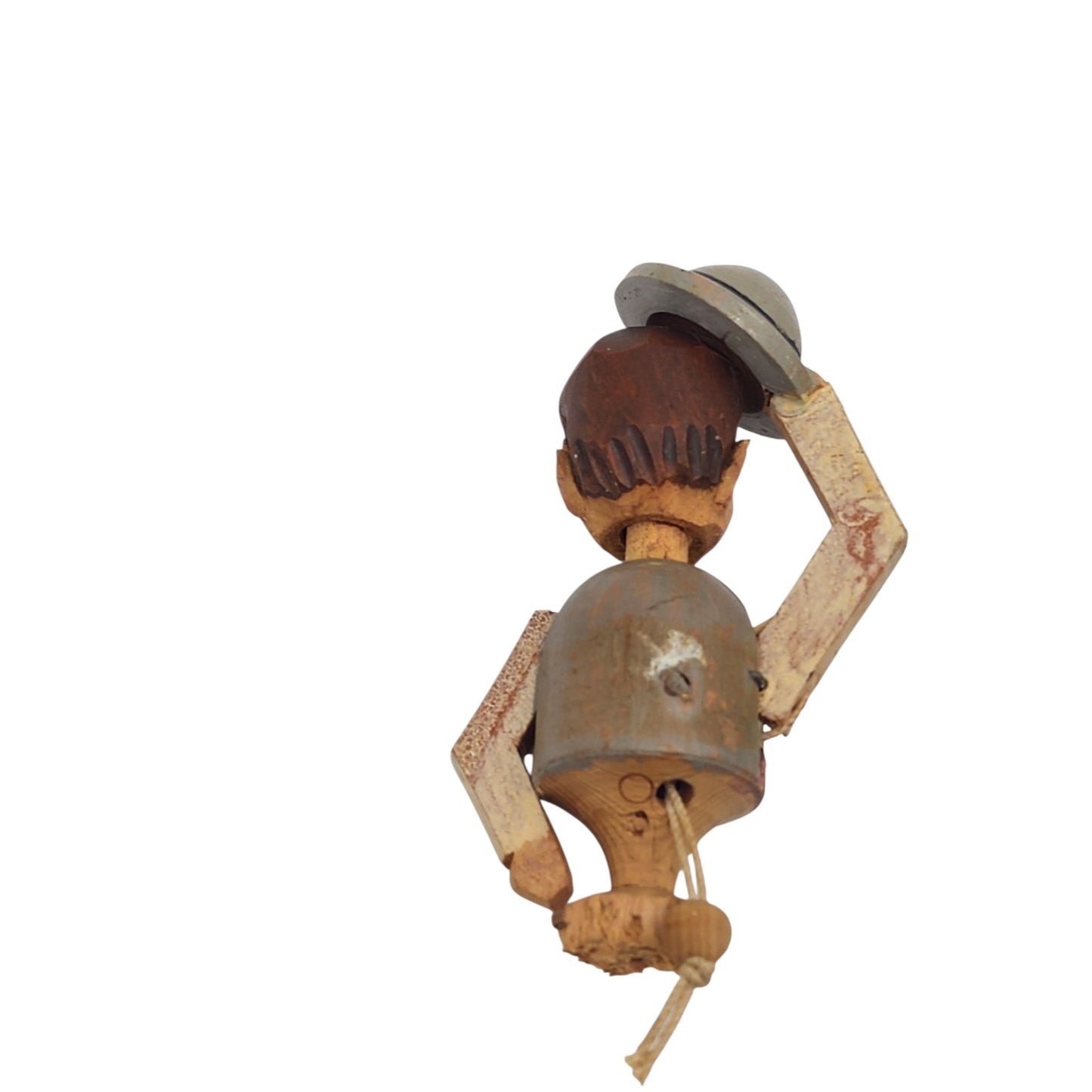 Vintage ANRI Italian Hand Carved Wooden Movable Arm Hat FolkArt Barware Stopper