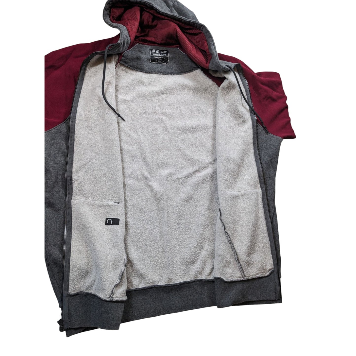 Russell Hoodie Mens 2XL Full Zip Premium Fleece Gray Maroon Hooded Sweatshirt