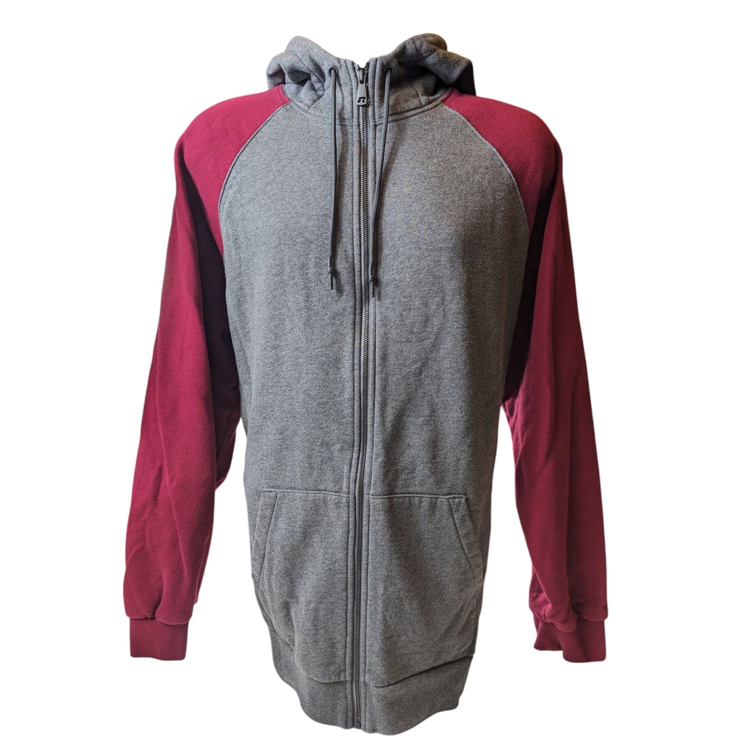 Russell Hoodie Mens 2XL Full Zip Premium Fleece Gray Maroon Hooded Sweatshirt