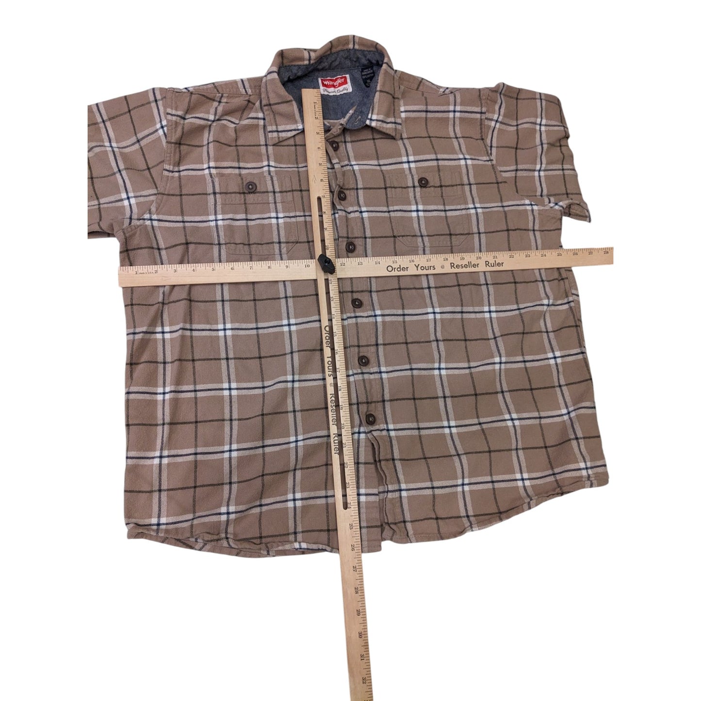 Wrangler Mens XL Brown Flannel Shirt Long Sleeve Button Down Plaid Workwear