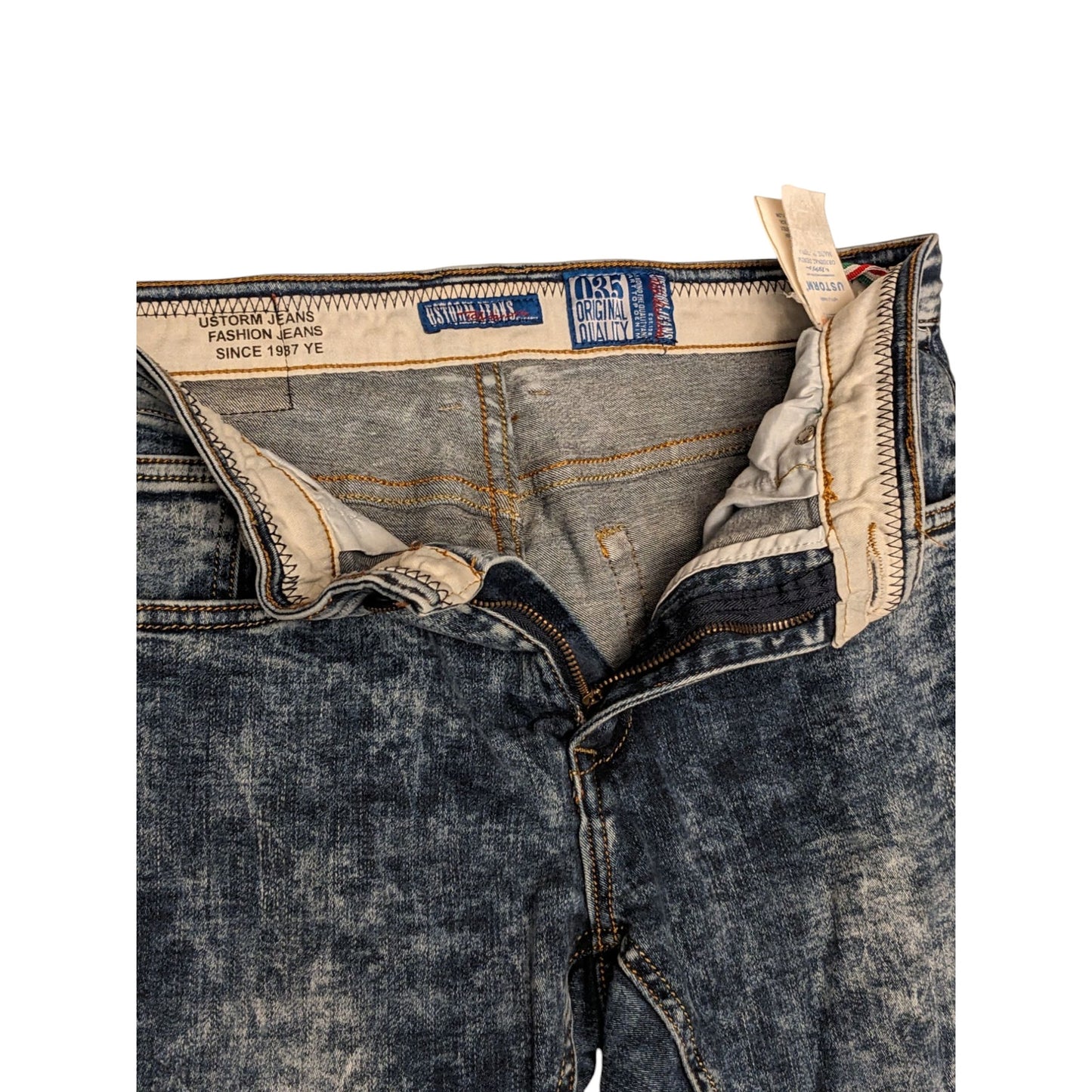 USTORM Jeans Mens Slim Fit 32x32 Blue Acid Wash Distressed Denim Retro Y2K Vibe