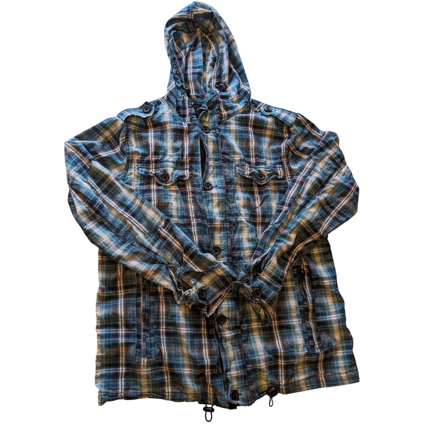 New Look Hoodie Mens Medium/Large Blue Plaid Lightweight Hooded Jacket British