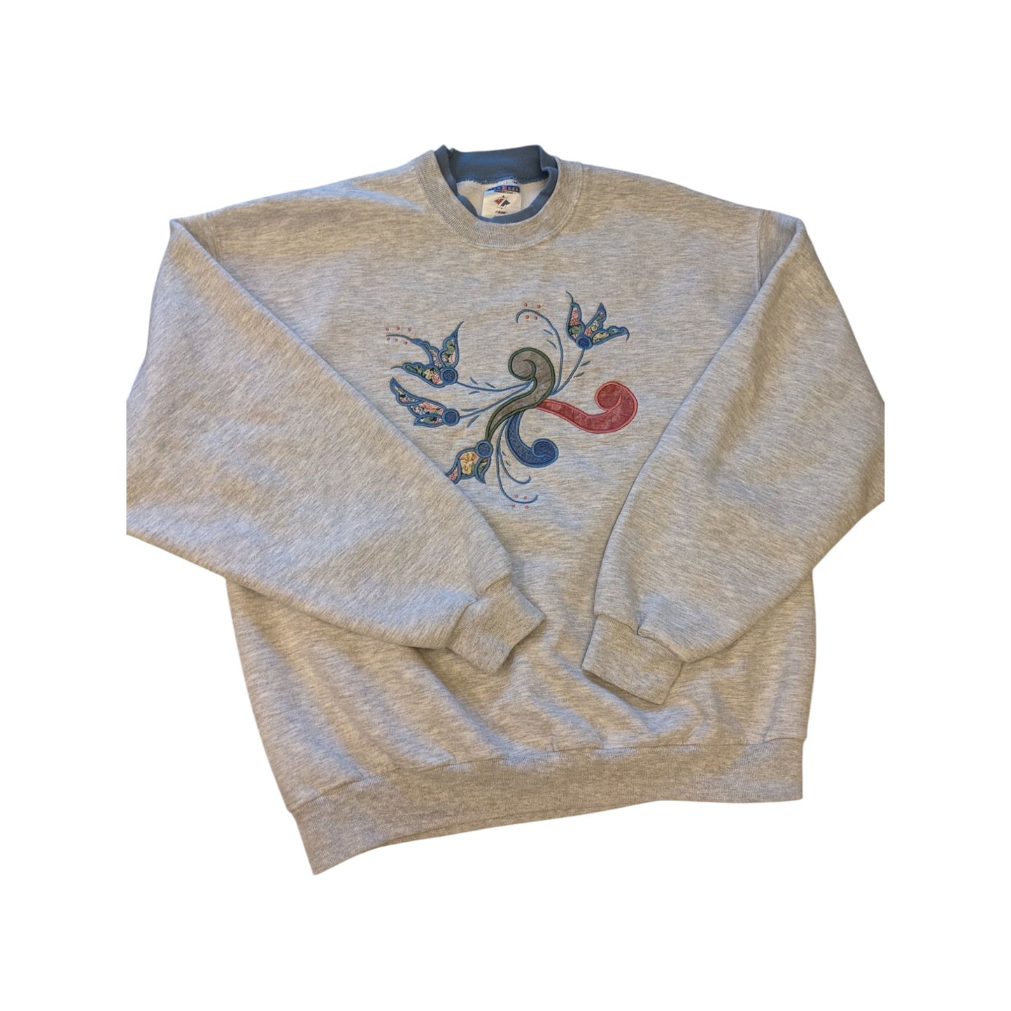 Vintage Jerzees Sweatshirt Women Large Embroidered Floral Pullover Retro 90s