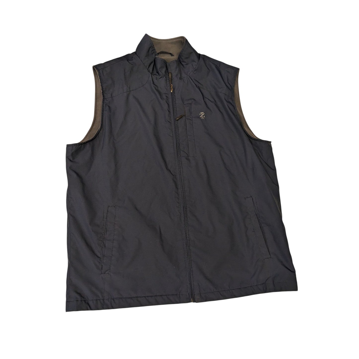 IZOD Fleece Lined Windbreaker Vest Mens Large Midnight Zip Up Golf Layer 606424