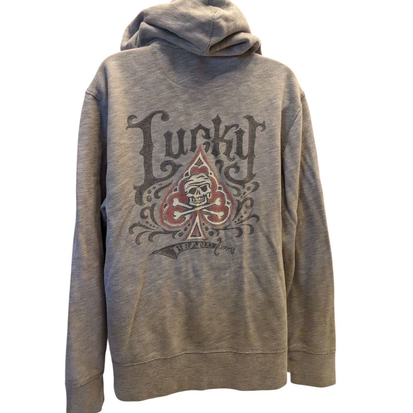 Lucky Brand Hoodie Women Large Men Medium Skull Spade California Sweatshirt
