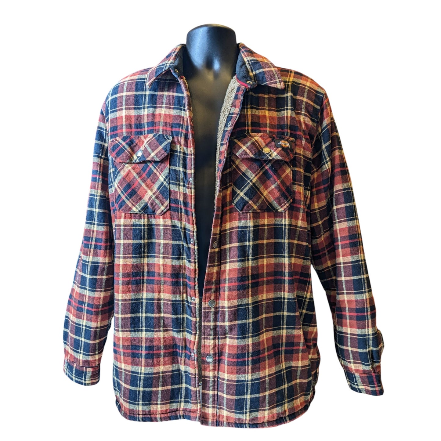 Dickies Sherpa Lined Flannel Jacket Mens XL Plaid Snap Warm Heavyweight Workwear