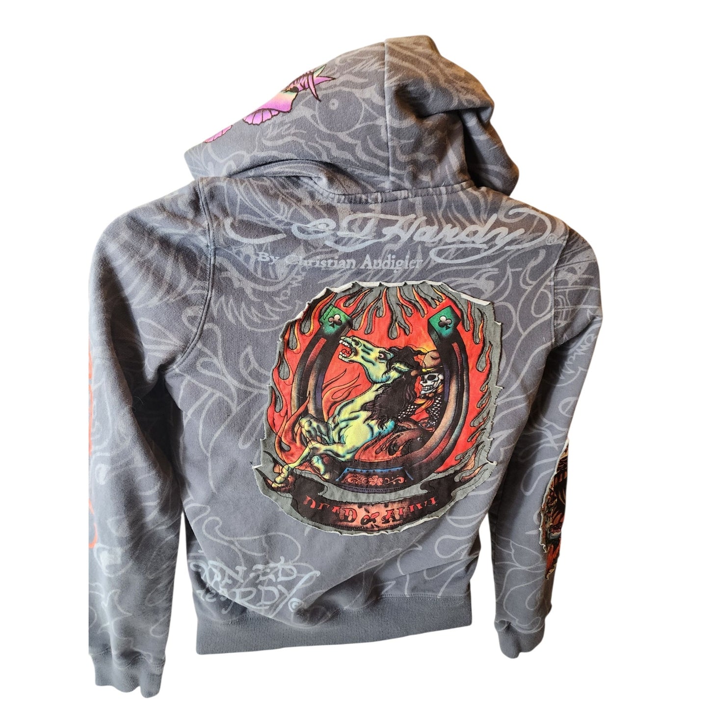 Ed Hardy Christian Audigier Hoodie Small Tattoo Flames Horses Y2K Dead Or Alive