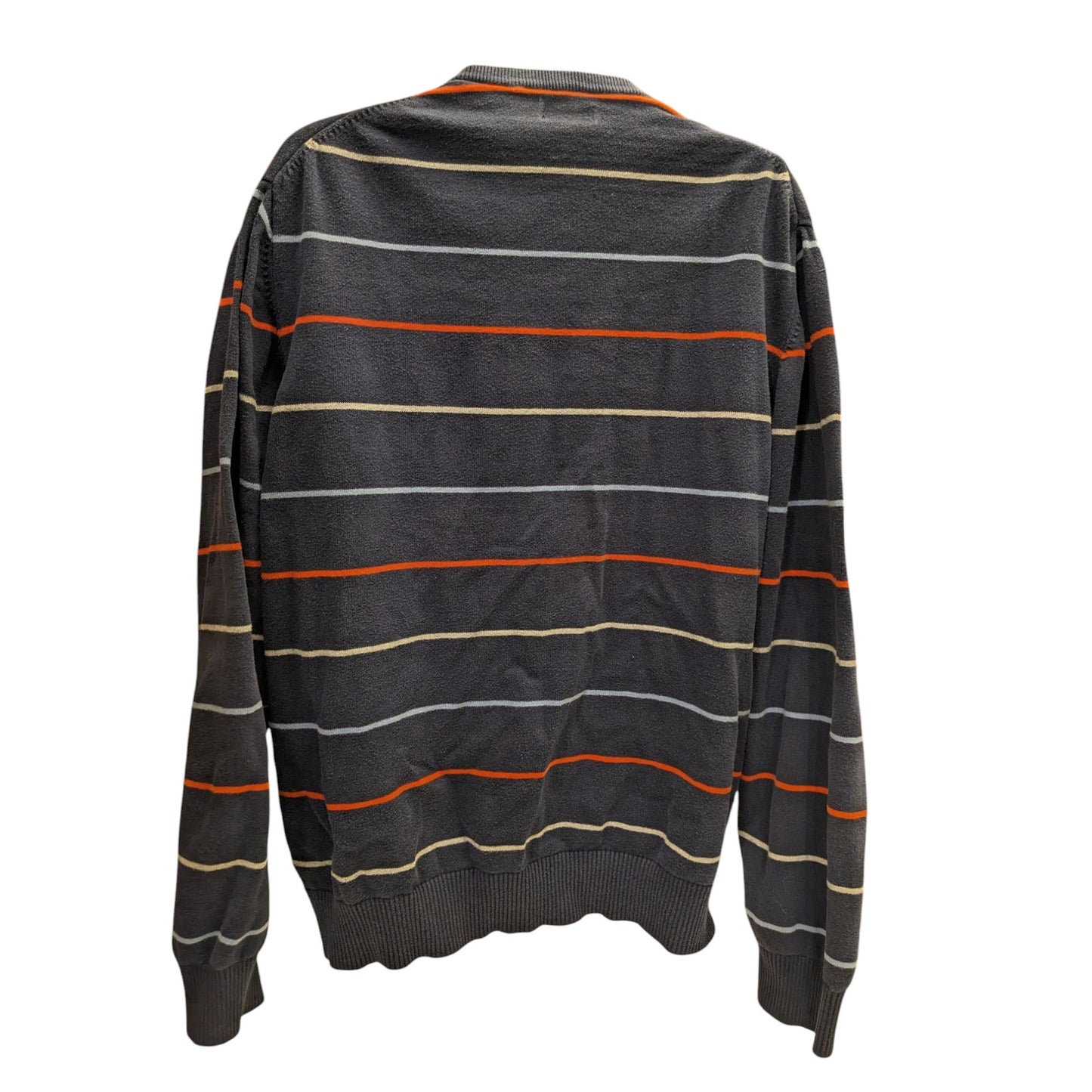 IZOD Sweater Womens XL Black Striped Crewneck Pullover Casual Knit Long Sleeve