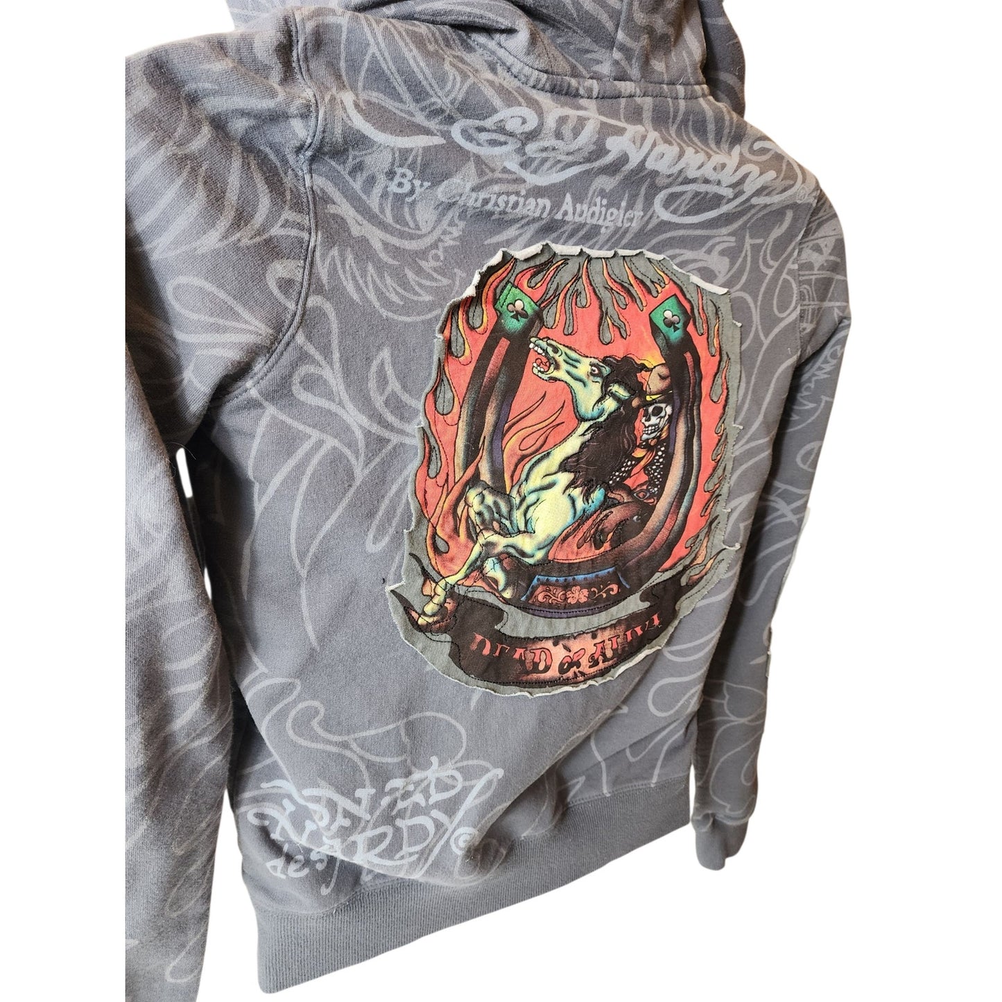 Ed Hardy Christian Audigier Hoodie Small Tattoo Flames Horses Y2K Dead Or Alive