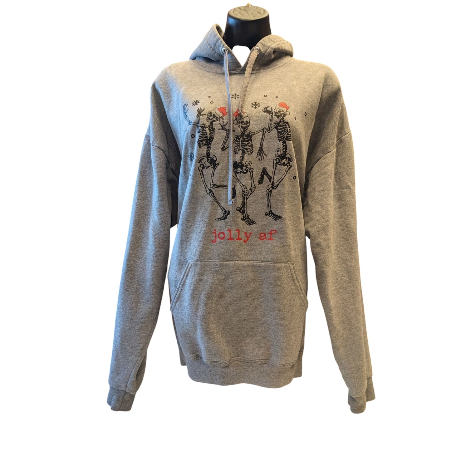 Athletic Works Jolly AF Skeletons Hoodie Mens XL Funny Christmas Sweatshirt Gray