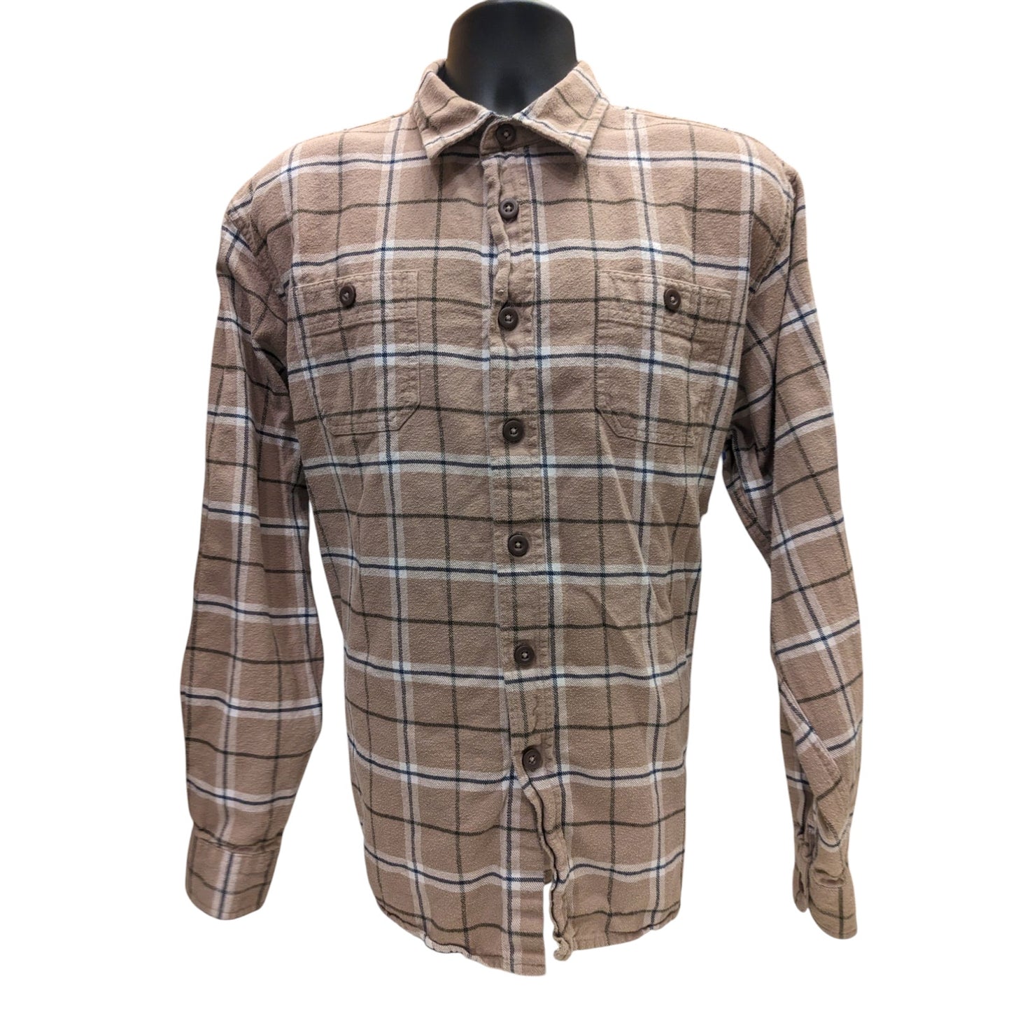 Wrangler Mens XL Brown Flannel Shirt Long Sleeve Button Down Plaid Workwear