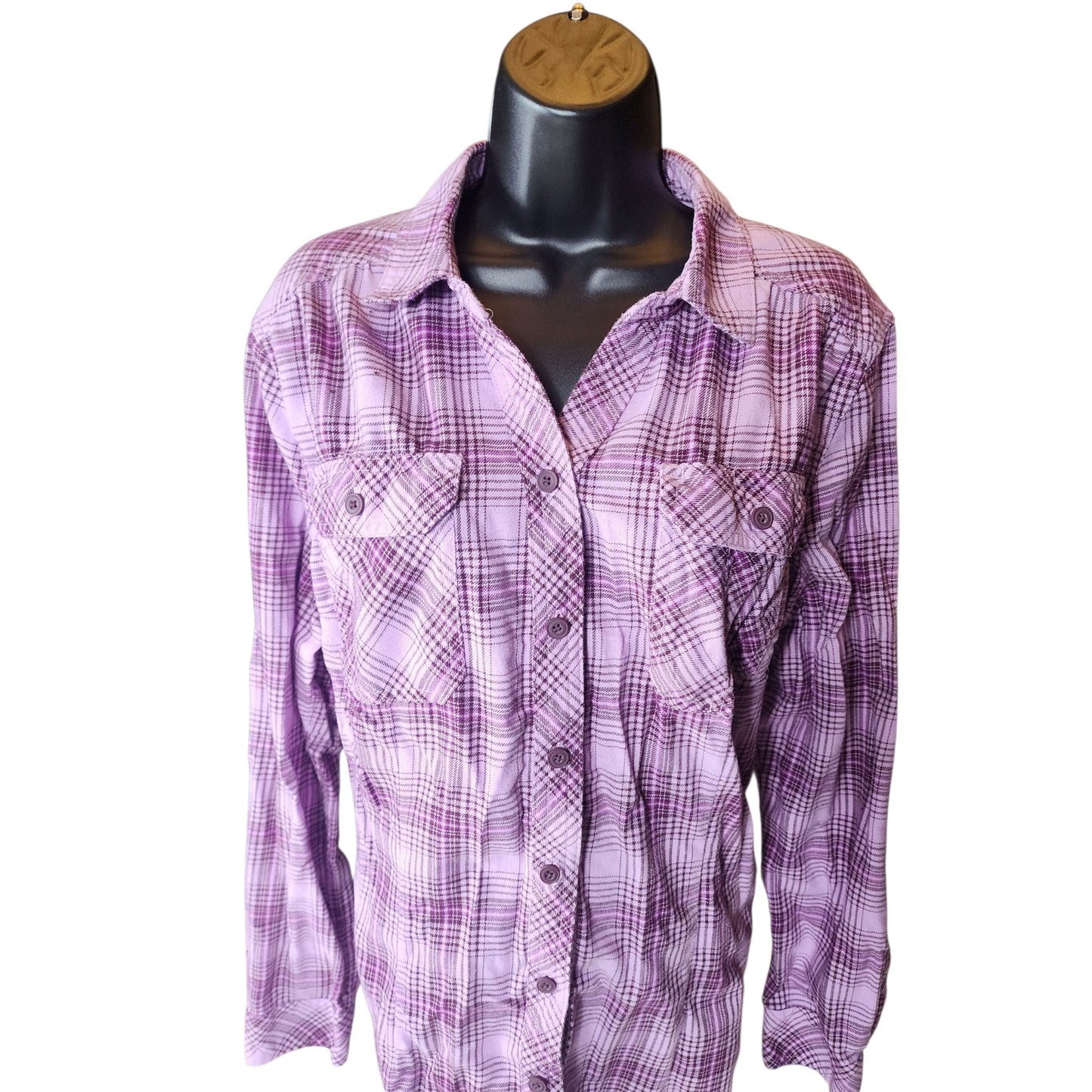 Duluth Trading Shirt Women XL Purple Plaid Button Front Long Sleeve Western Top