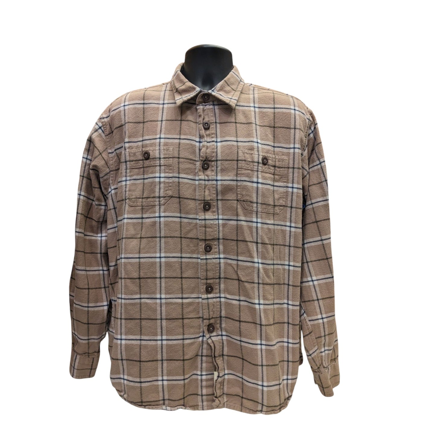 Wrangler Mens XL Brown Flannel Shirt Long Sleeve Button Down Plaid Workwear