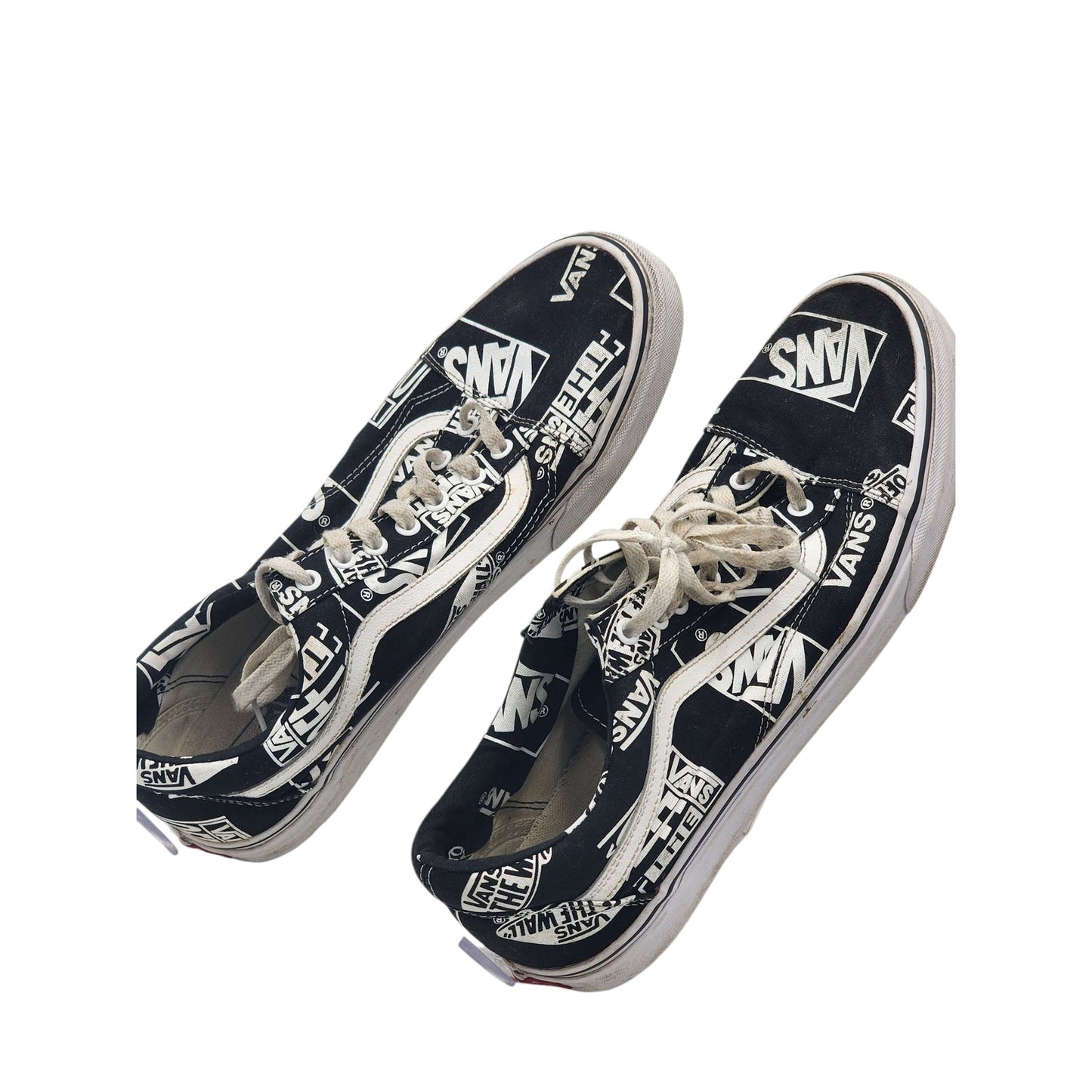 Vans Shoes Black White Print Sneakers Mens 12 Low Top Skate Streetwear 500714
