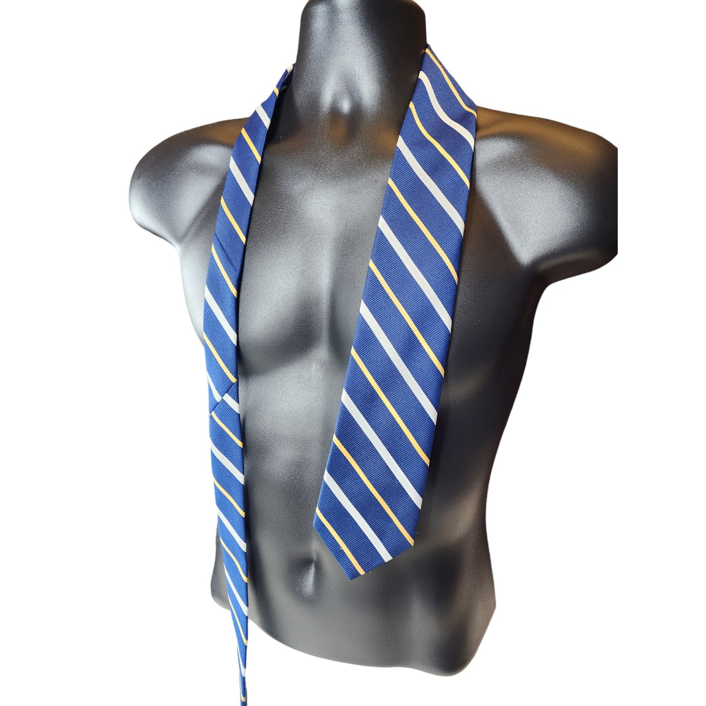 Vintage Designer Creations Mens Tie Necktie Blue Yellow White Stripes Office