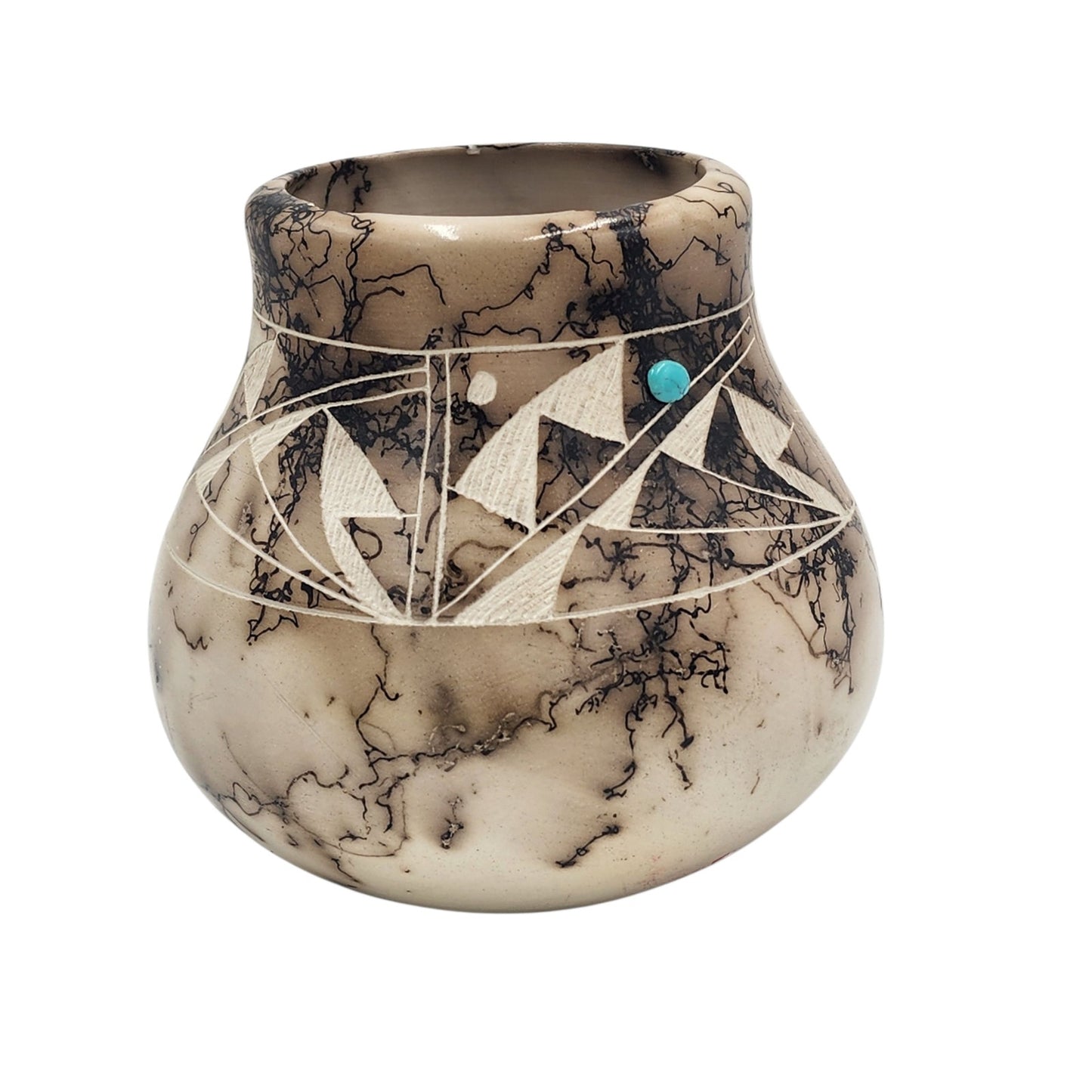 Native American Horsehair Pottery Vase Signed Navajo Turquoise Southwest 4.5"
