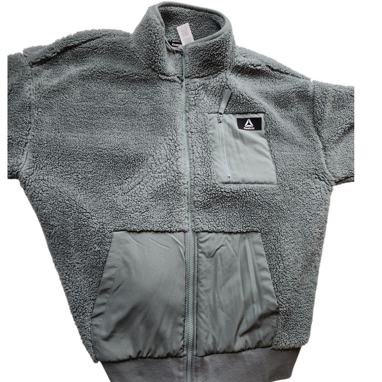 Reebok Sherpa Fleece Jacket Womens Large Zip Cozy Gorpcore Athleisure Sweater