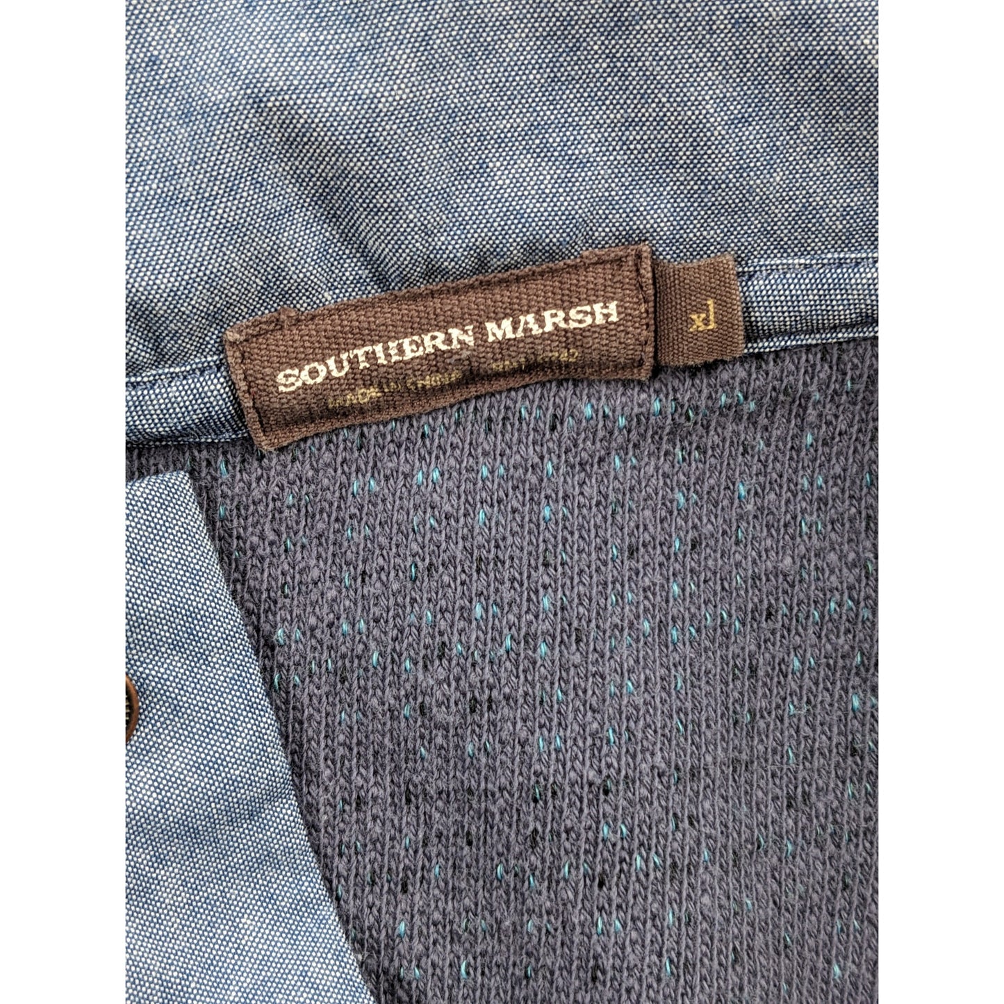Southern Marsh Sweater Mens XL Pullover Blue Quarter Snap Mock Neck Preppy