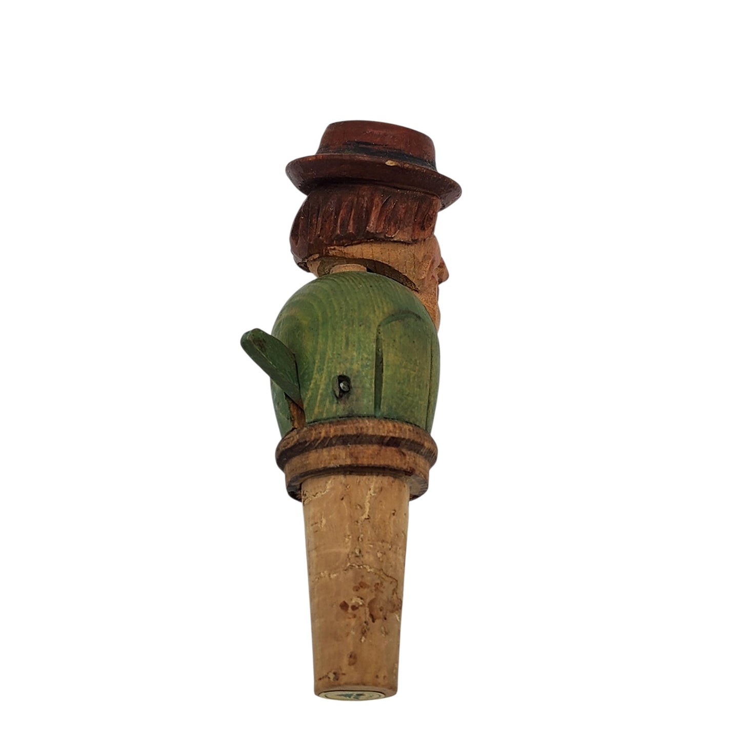 Vintage ANRI Italian Hand Carved Wooden Bottle Stopper Movable Folk Art Barware