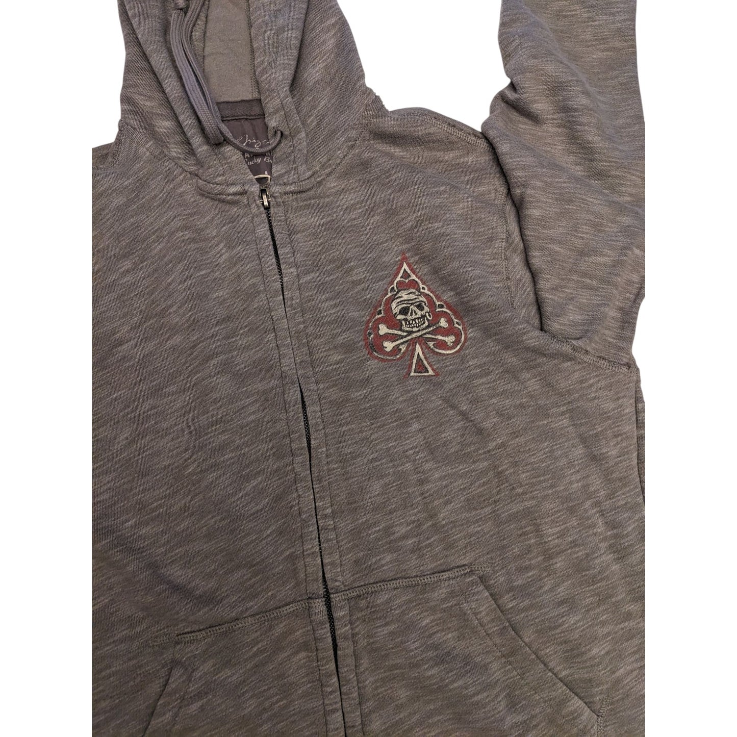 Lucky Brand Hoodie Women Large Men Medium Skull Spade California Sweatshirt