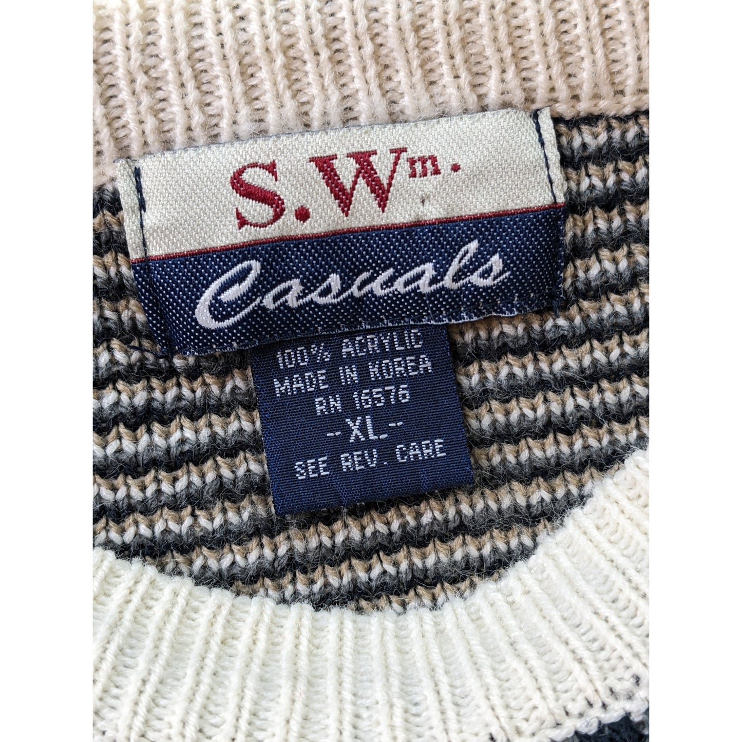 Vintage S.Wm Casuals Sweater Mens XL Geometric Knit Pullover Acrylic Retro