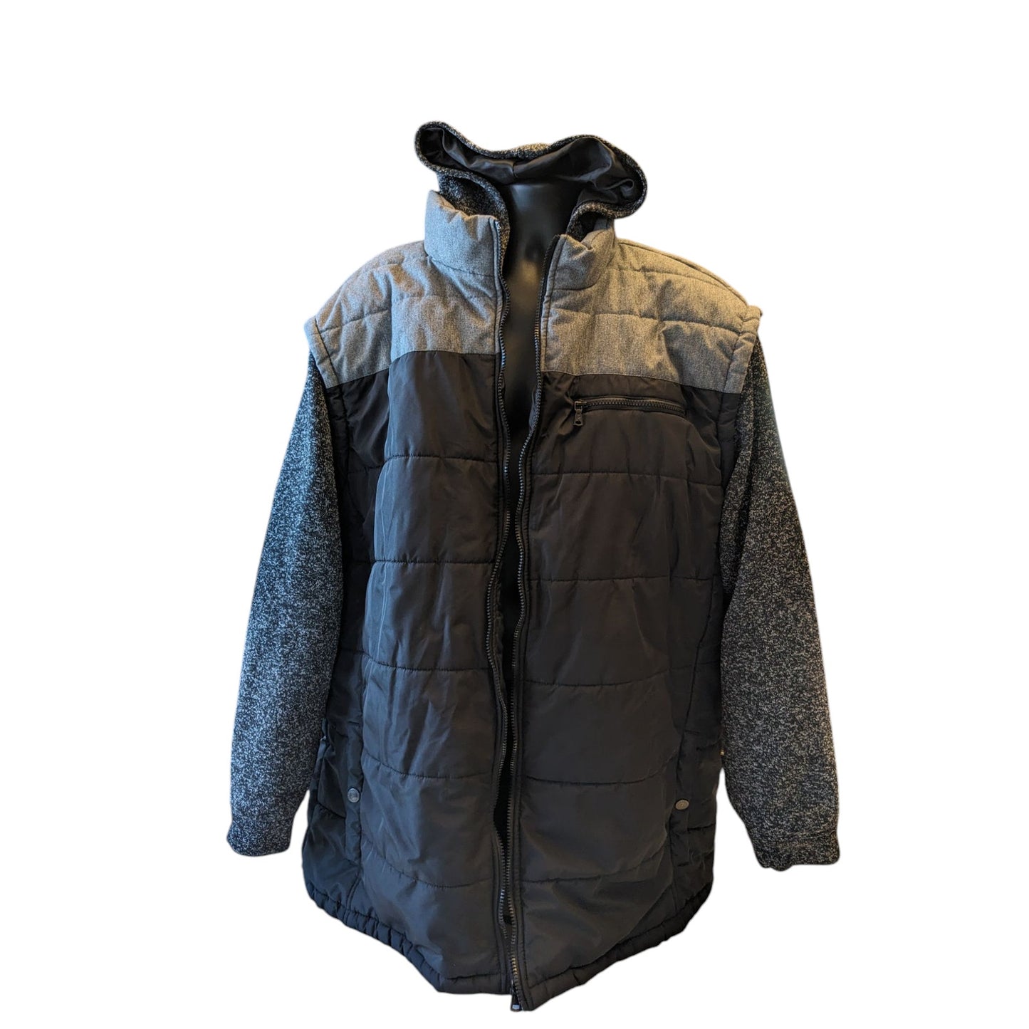 PX Clothing Jacket Mens 3XLT Hooded Puffer Full Zip Gray Black Colorblock Hoodie