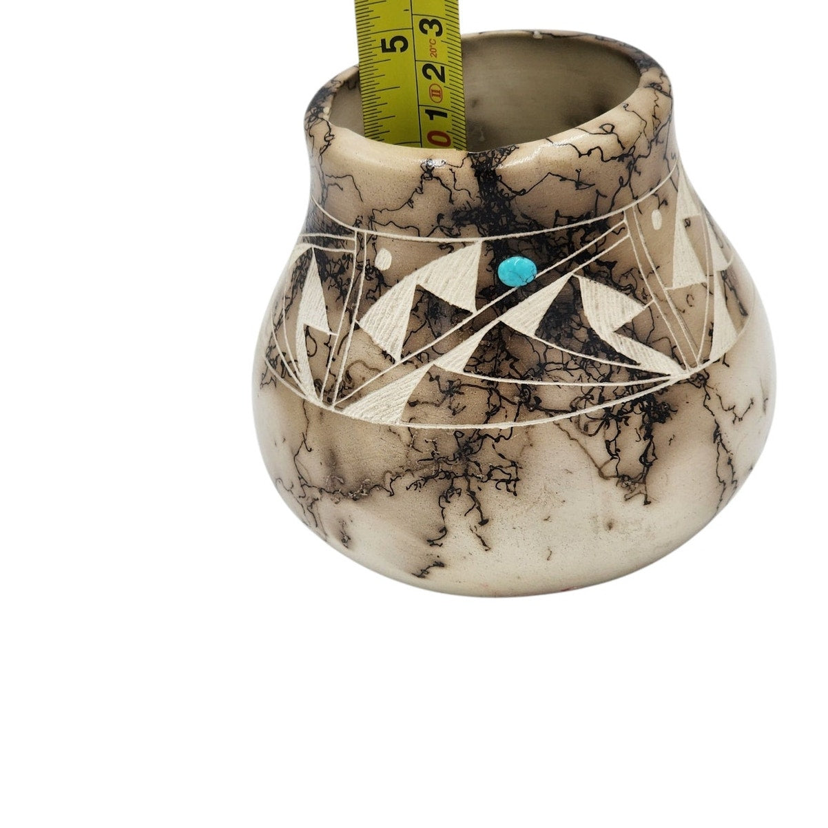 Native American Horsehair Pottery Vase Signed Navajo Turquoise Southwest 4.5"