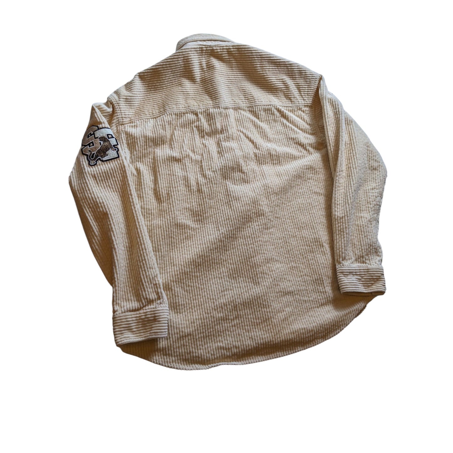 H&M Varsity Corduroy Shirt Jacket Mens Medium Snap Button Embroidered SF Tiger