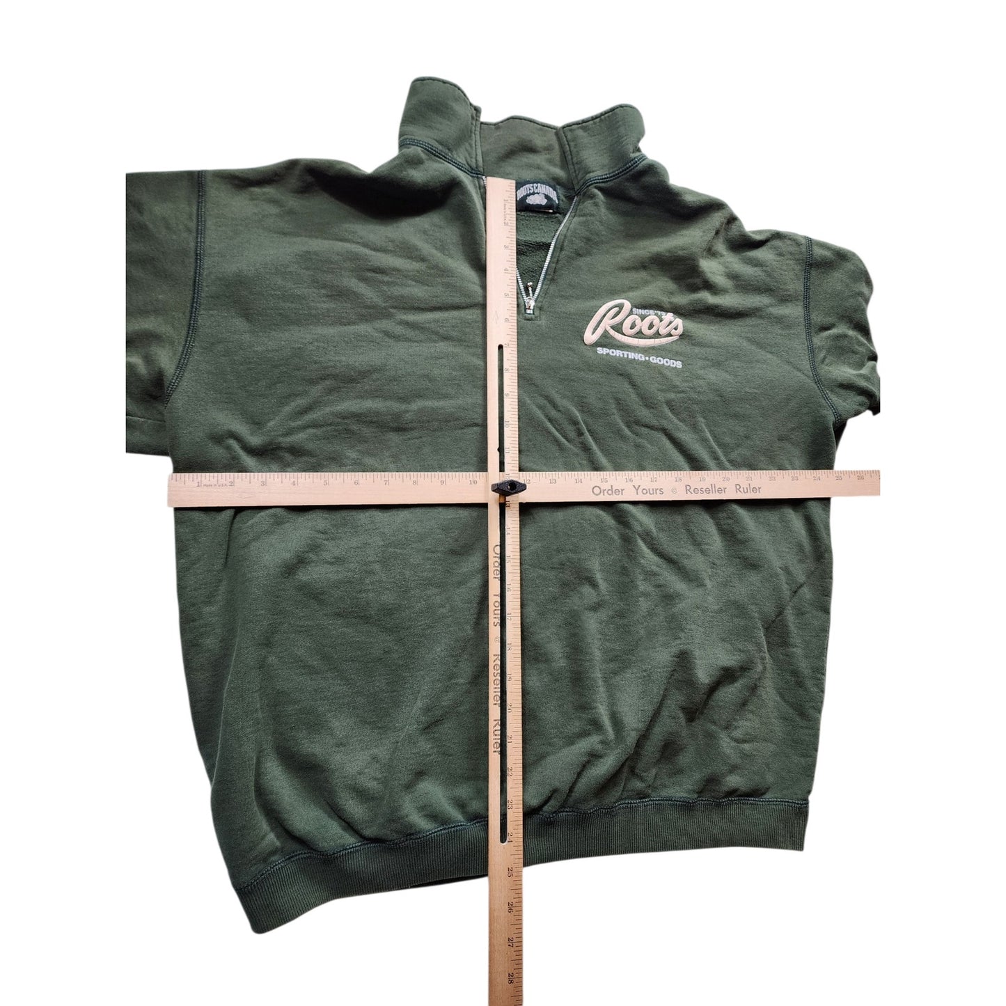 Roots Canada Half Zip Pullover Sweatshirt Mens XL Green Cotton Vintage Y2K