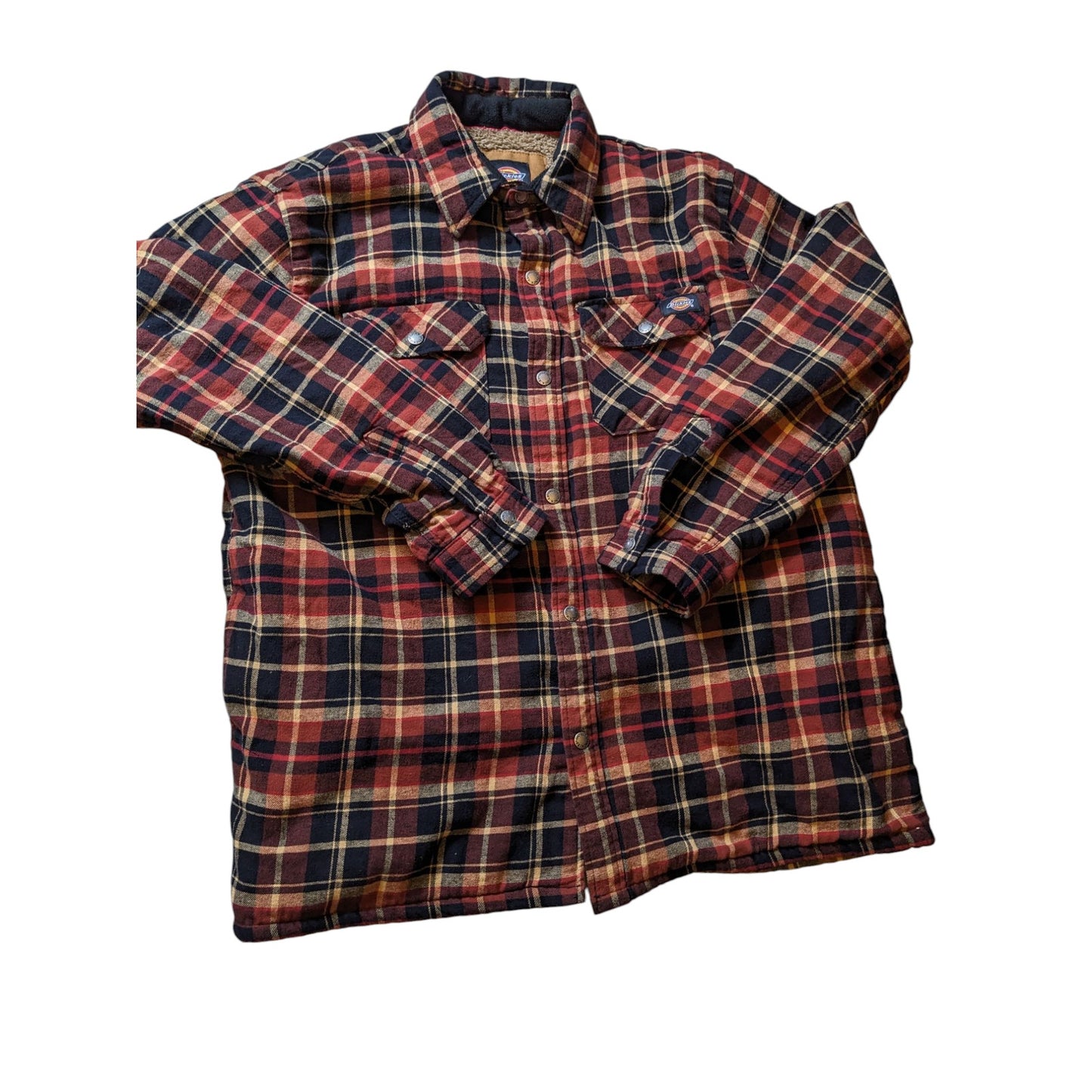 Dickies Sherpa Lined Flannel Jacket Mens XL Plaid Snap Warm Heavyweight Workwear