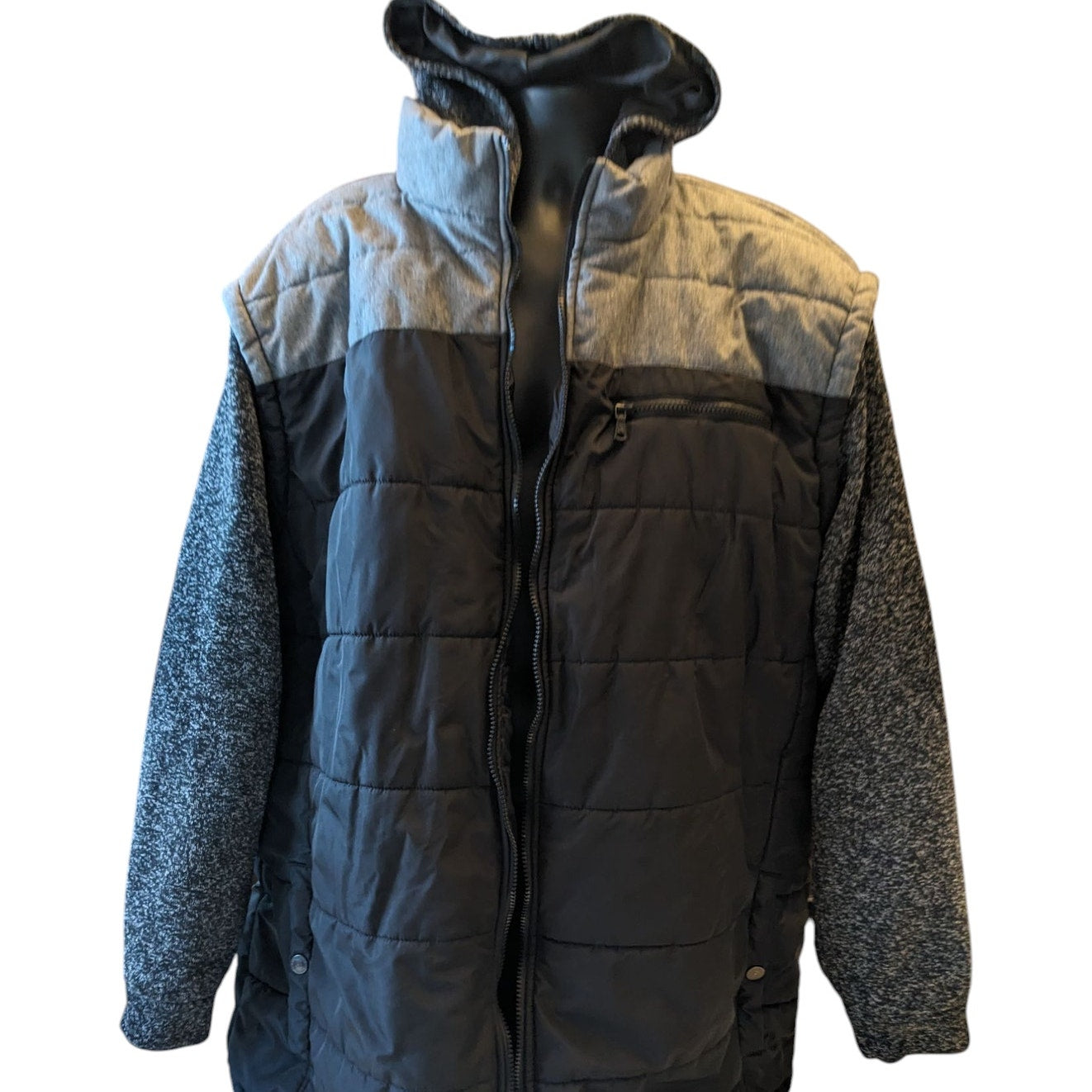 PX Clothing Jacket Mens 3XLT Hooded Puffer Full Zip Gray Black Colorblock Hoodie