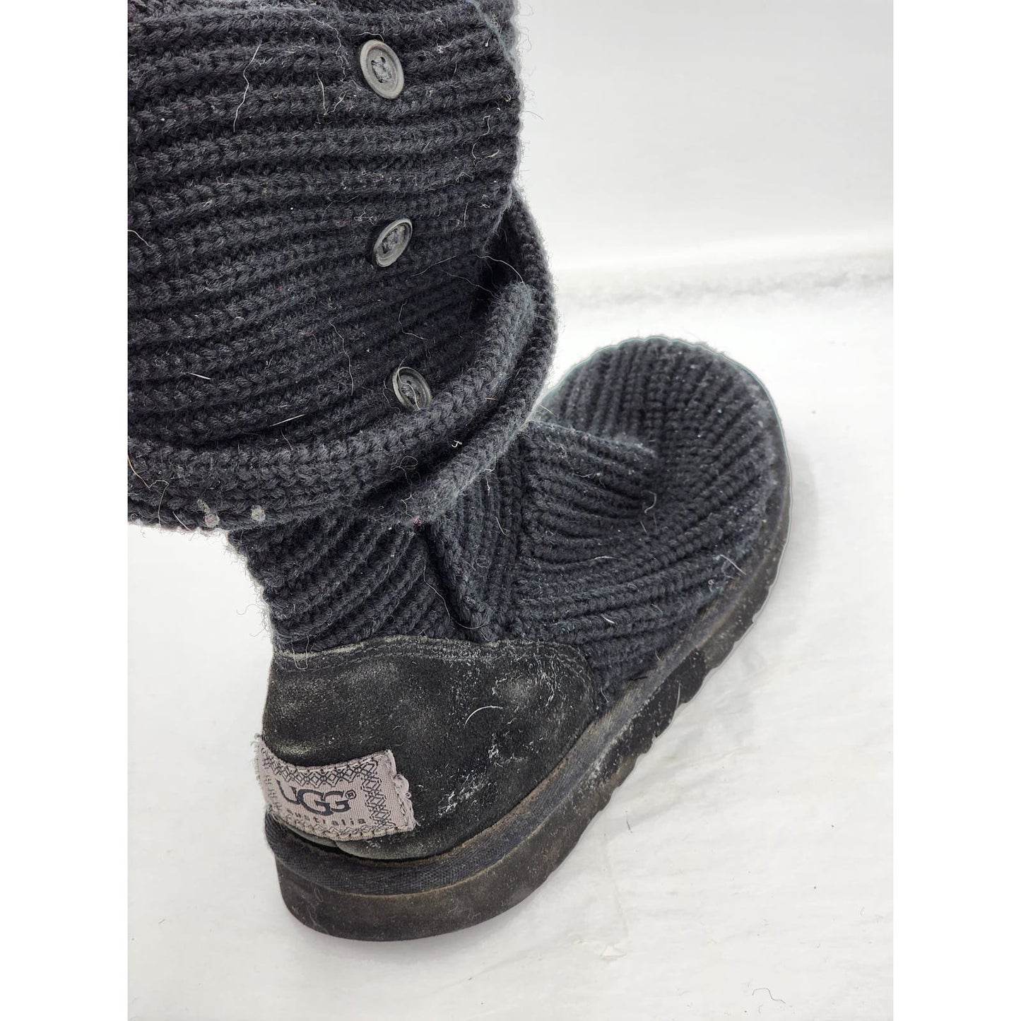 Ugg Classic Cardy Boots Womens Knitted Size 8 Black 5819 Mid Calf To Tall Sock