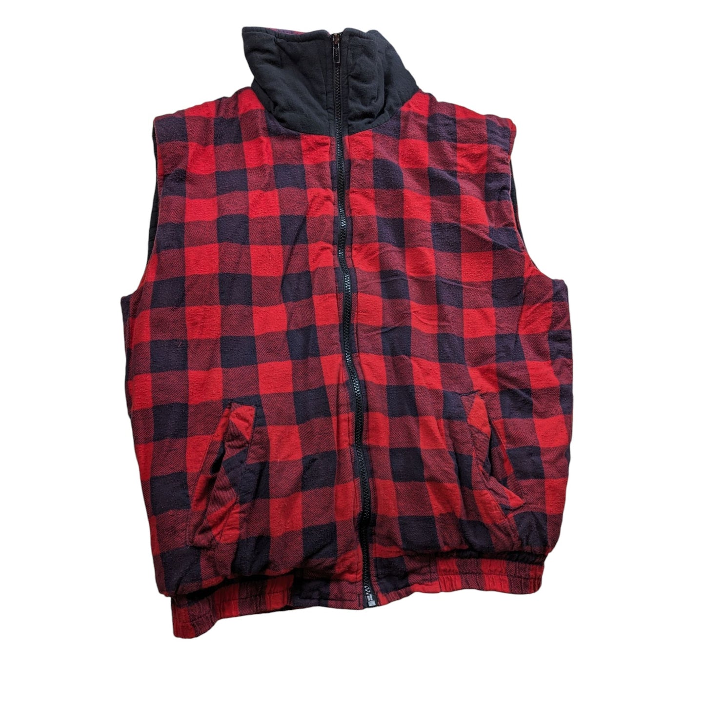 GreatLand Vest Men Medium Buffalo Plaid Flannel Fleece Sleeveless Zip Lumberjack
