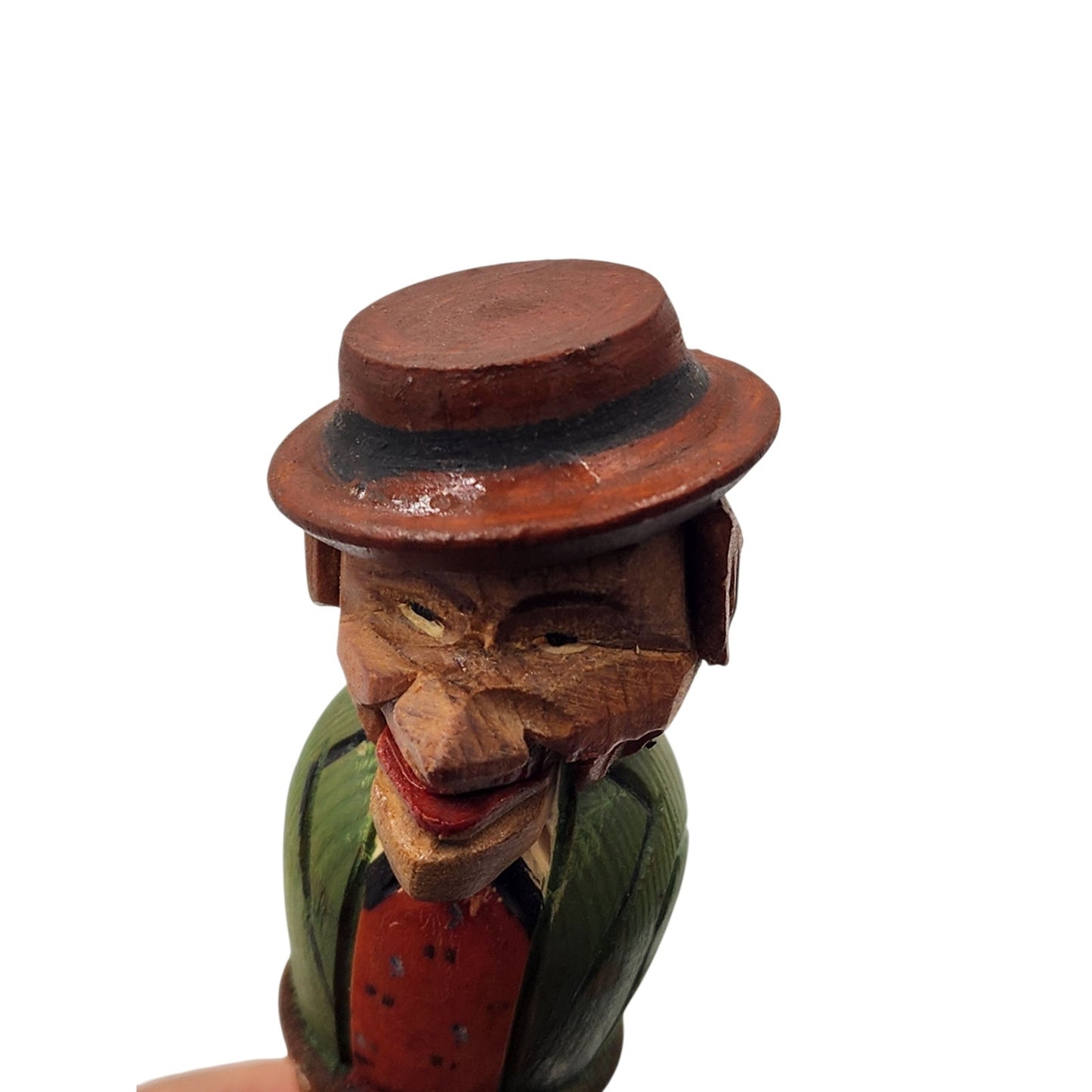 Vintage ANRI Italian Hand Carved Wooden Bottle Stopper Movable Folk Art Barware