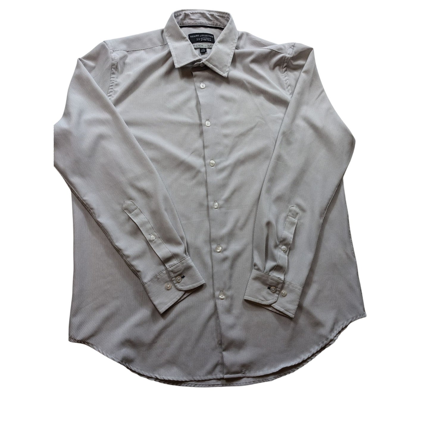 Report Collection Dress Shirt Men Large Slim 16.5 34/35 Stretch X4 Long Sleeve